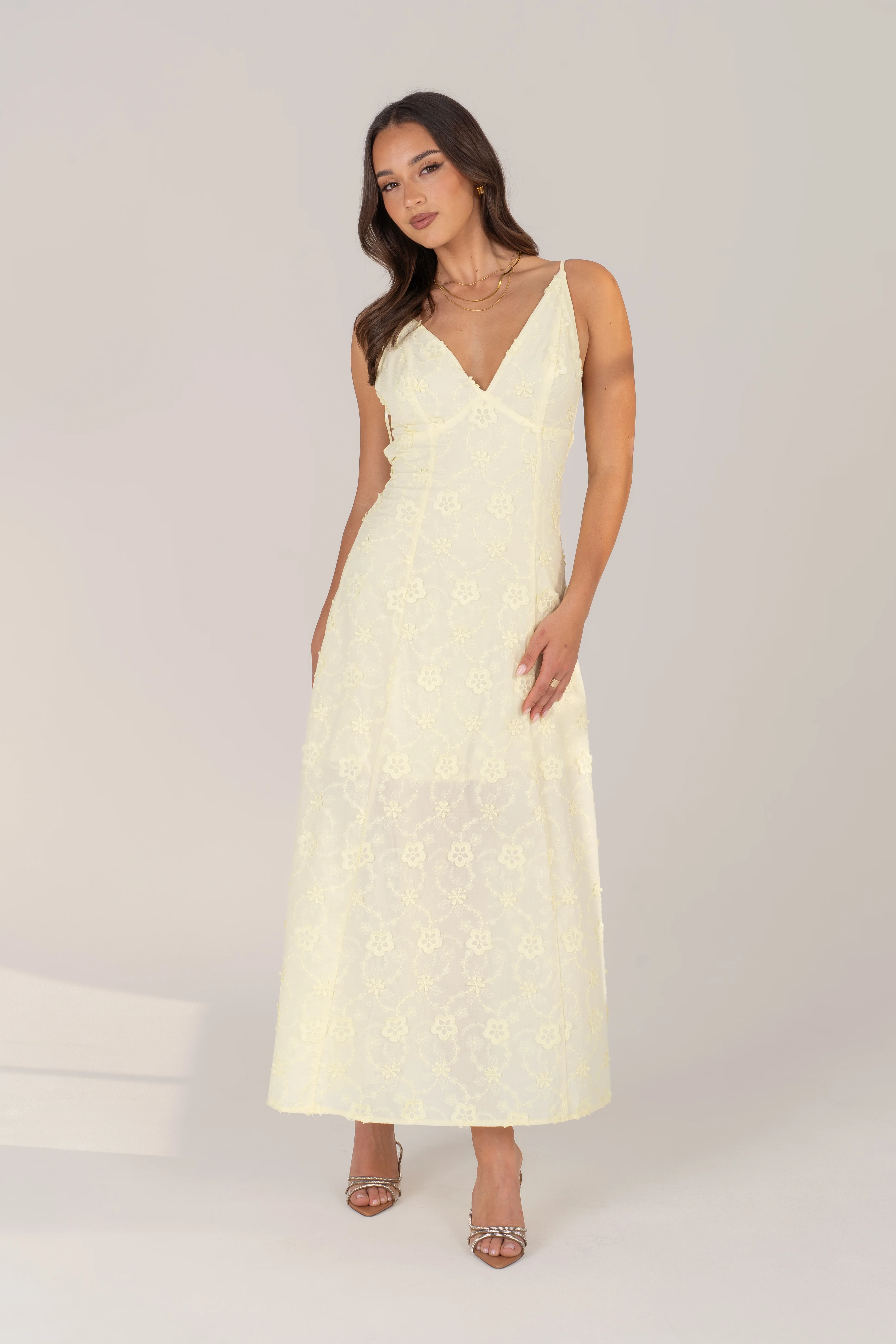Adelaide White Embroidered Maxi Dress with Tie Back - Image 6