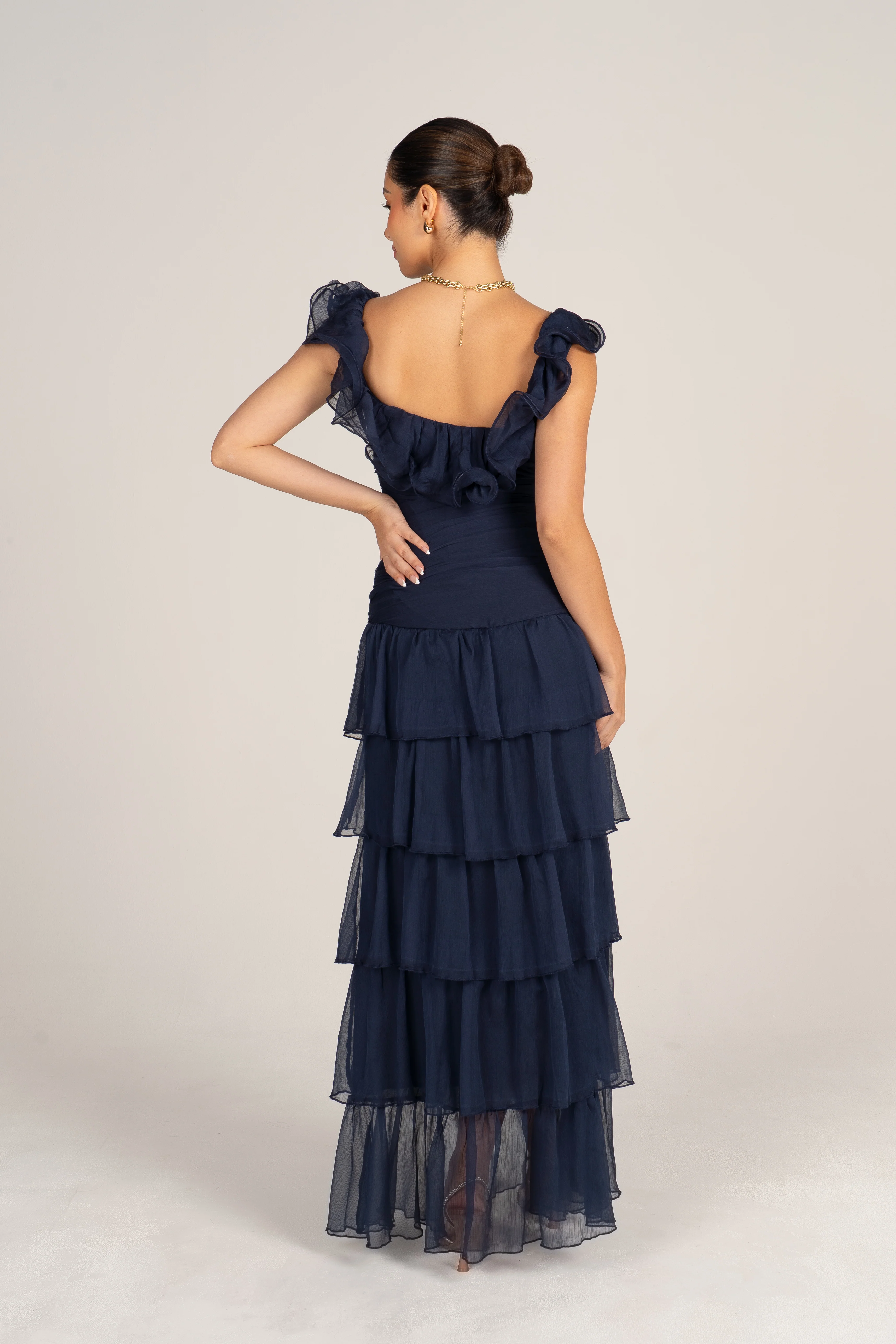 Adele Navy Tiered Dress with Ruffle Straps - Image 3