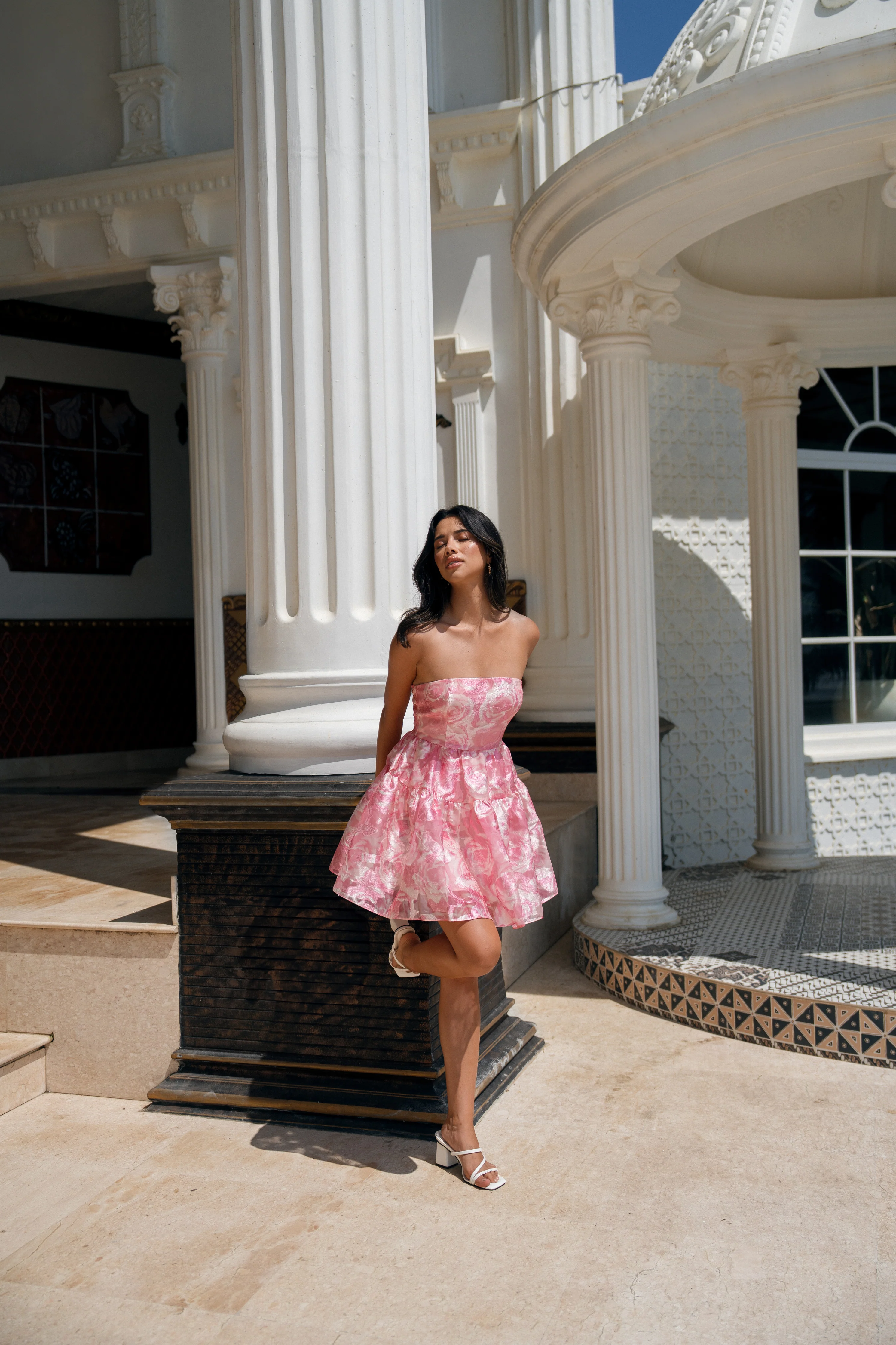 Aletta Strapless Pink Floral Mini Dress - Image 3