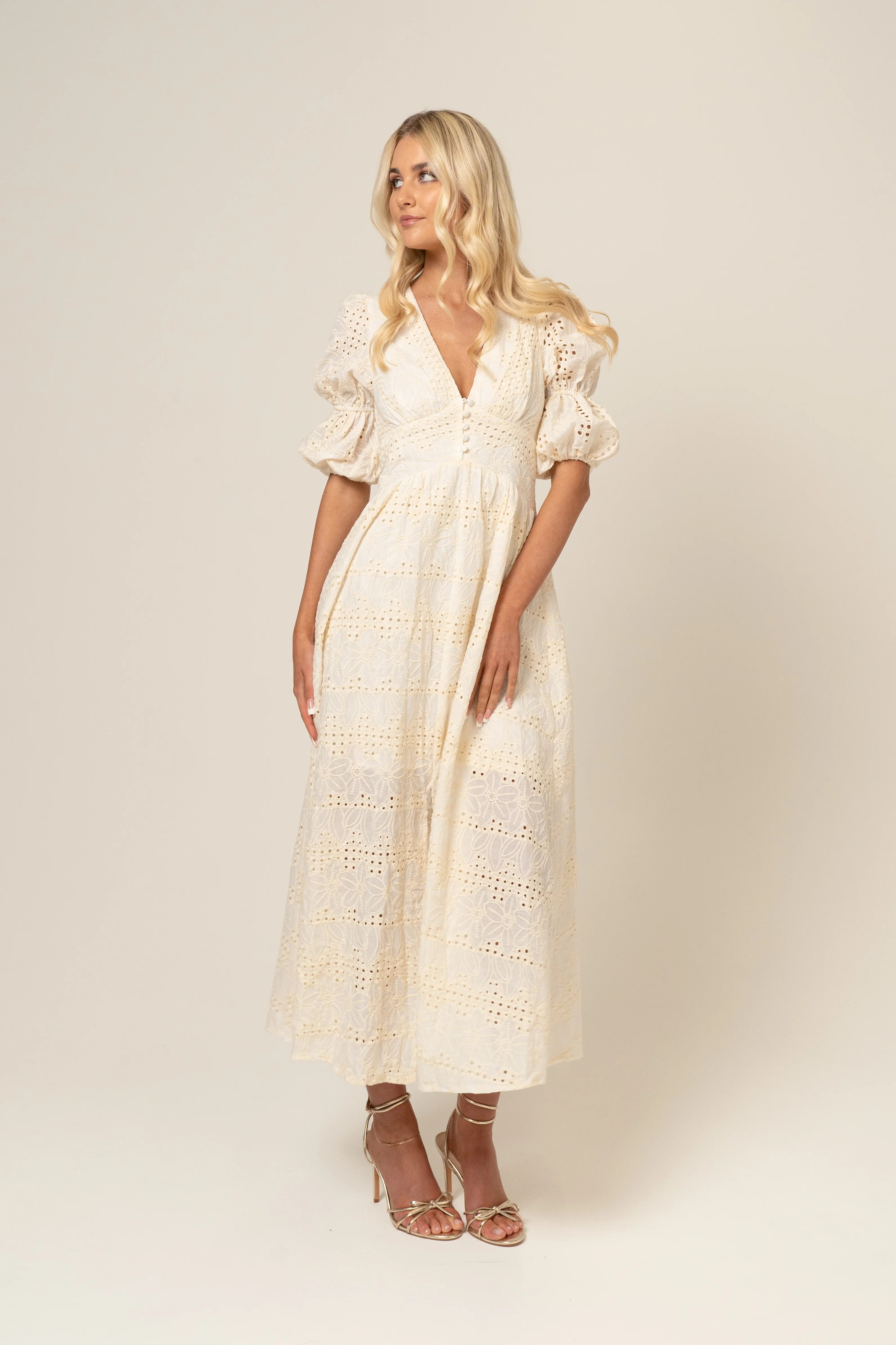 Alicia V-Neck Embroidery Midi Dress - Image 5