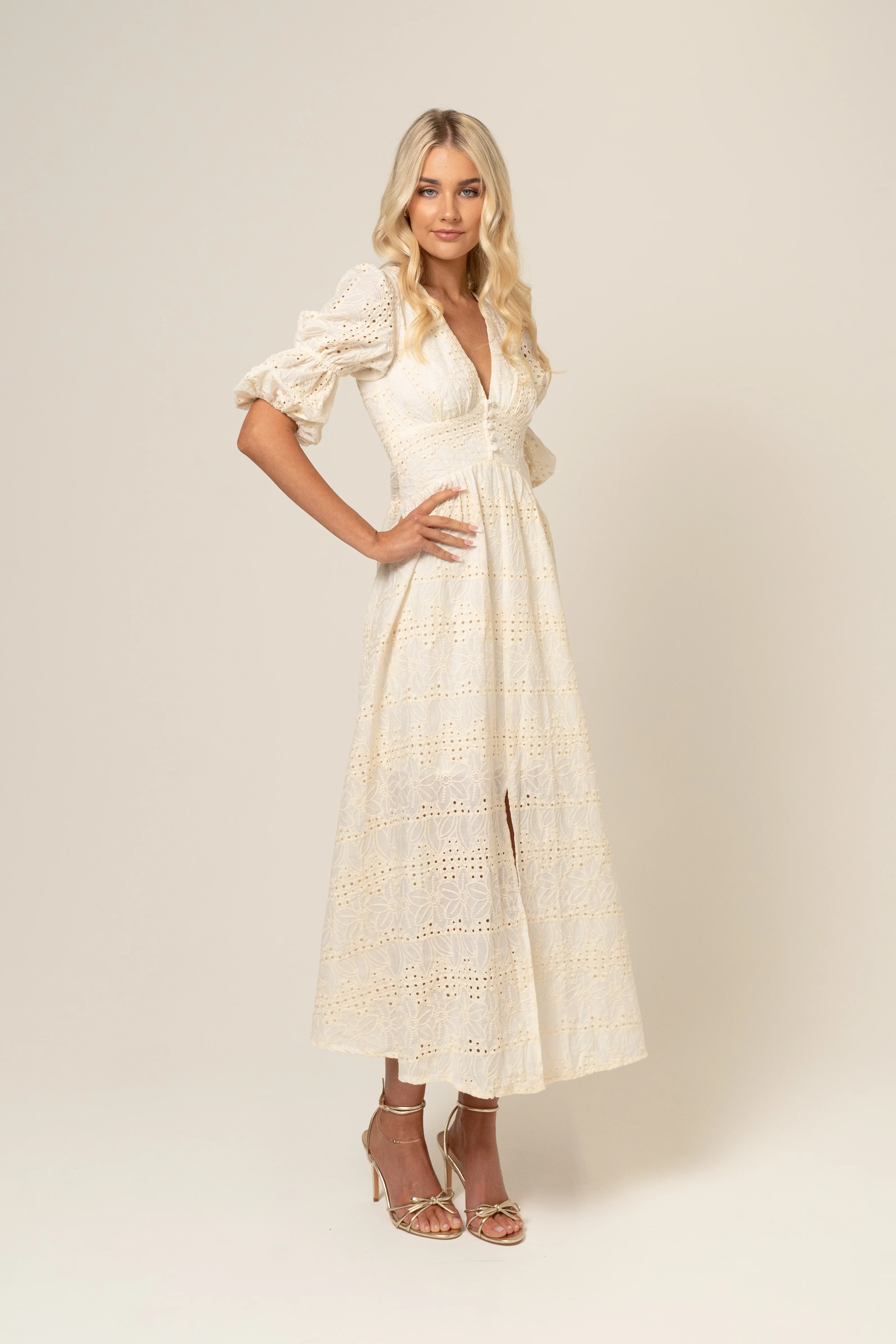 Alicia V-Neck Embroidery Midi Dress - Image 7