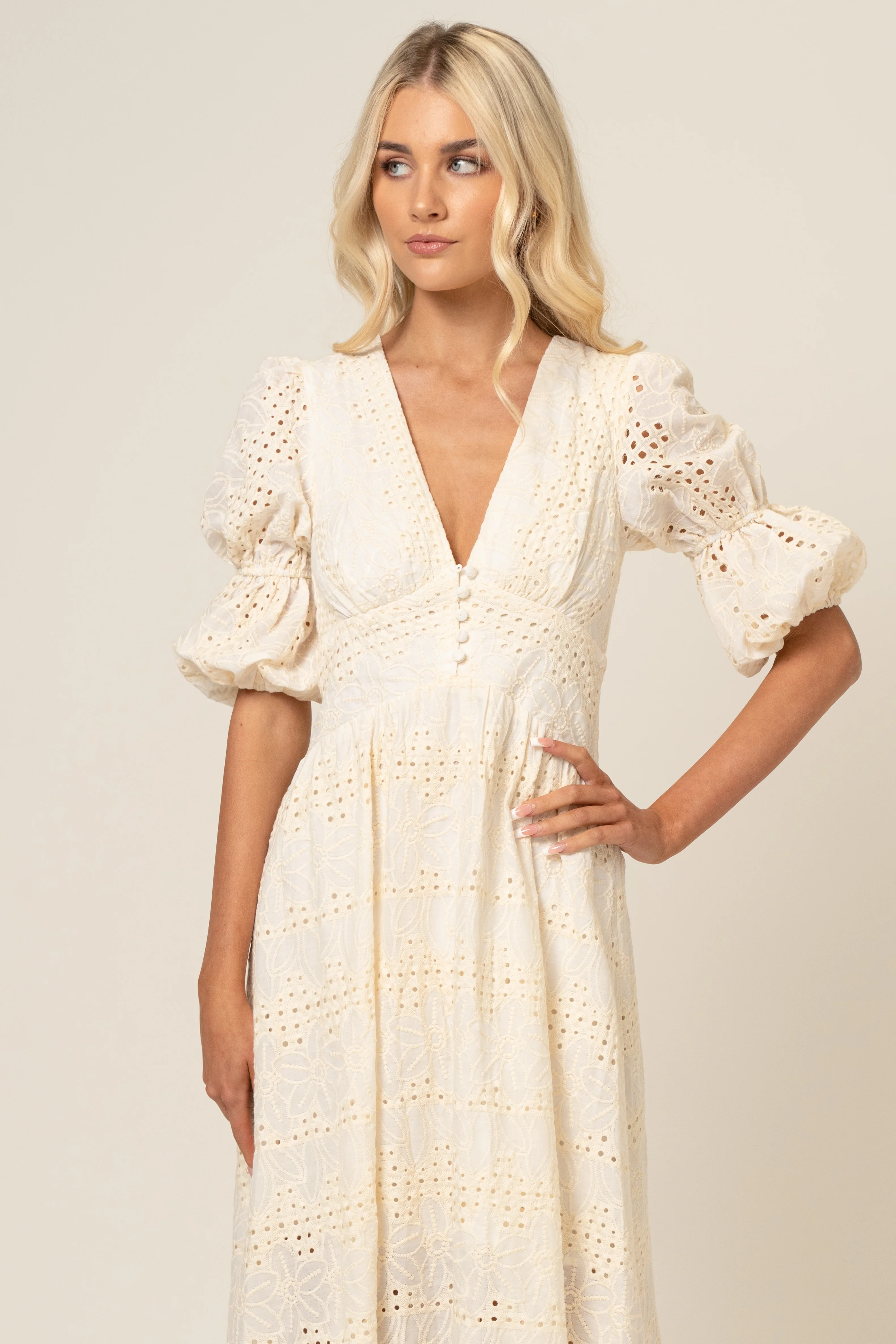 Alicia V-Neck Embroidery Midi Dress - Image 8