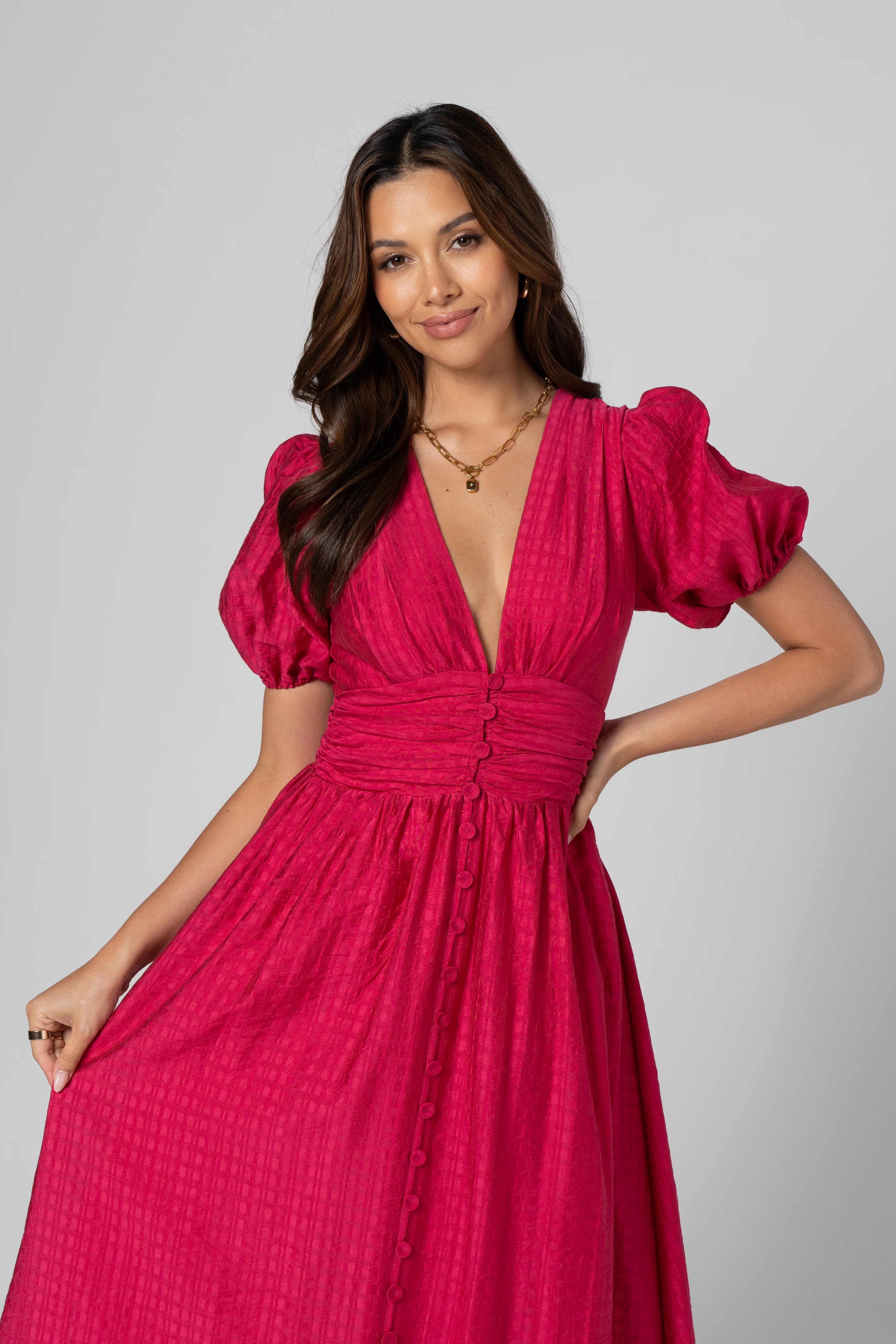 Alissa Puff Sleeve Button Down Midi Dress - Image 10
