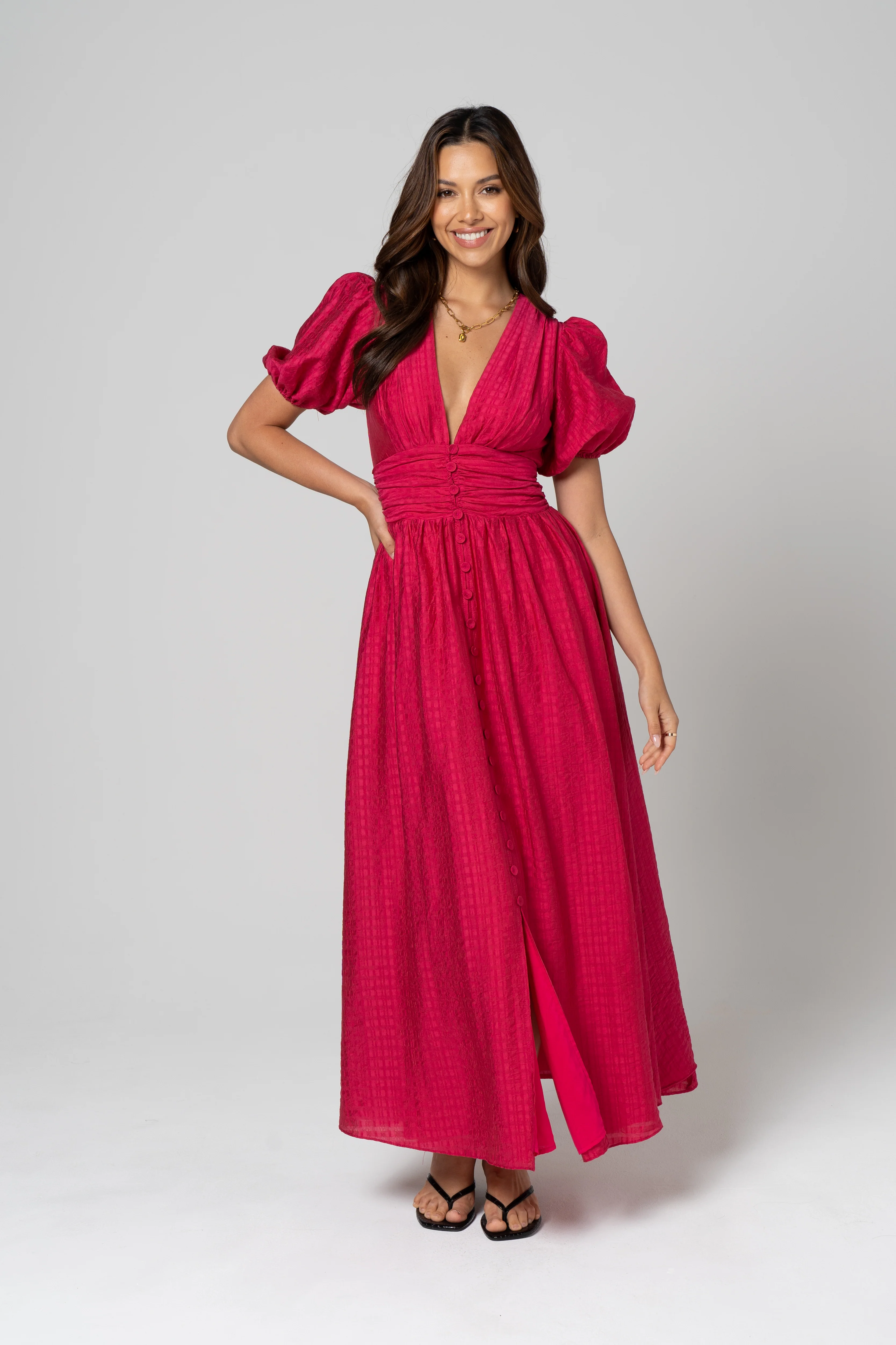 Alissa Puff Sleeve Button Down Midi Dress - Image 11