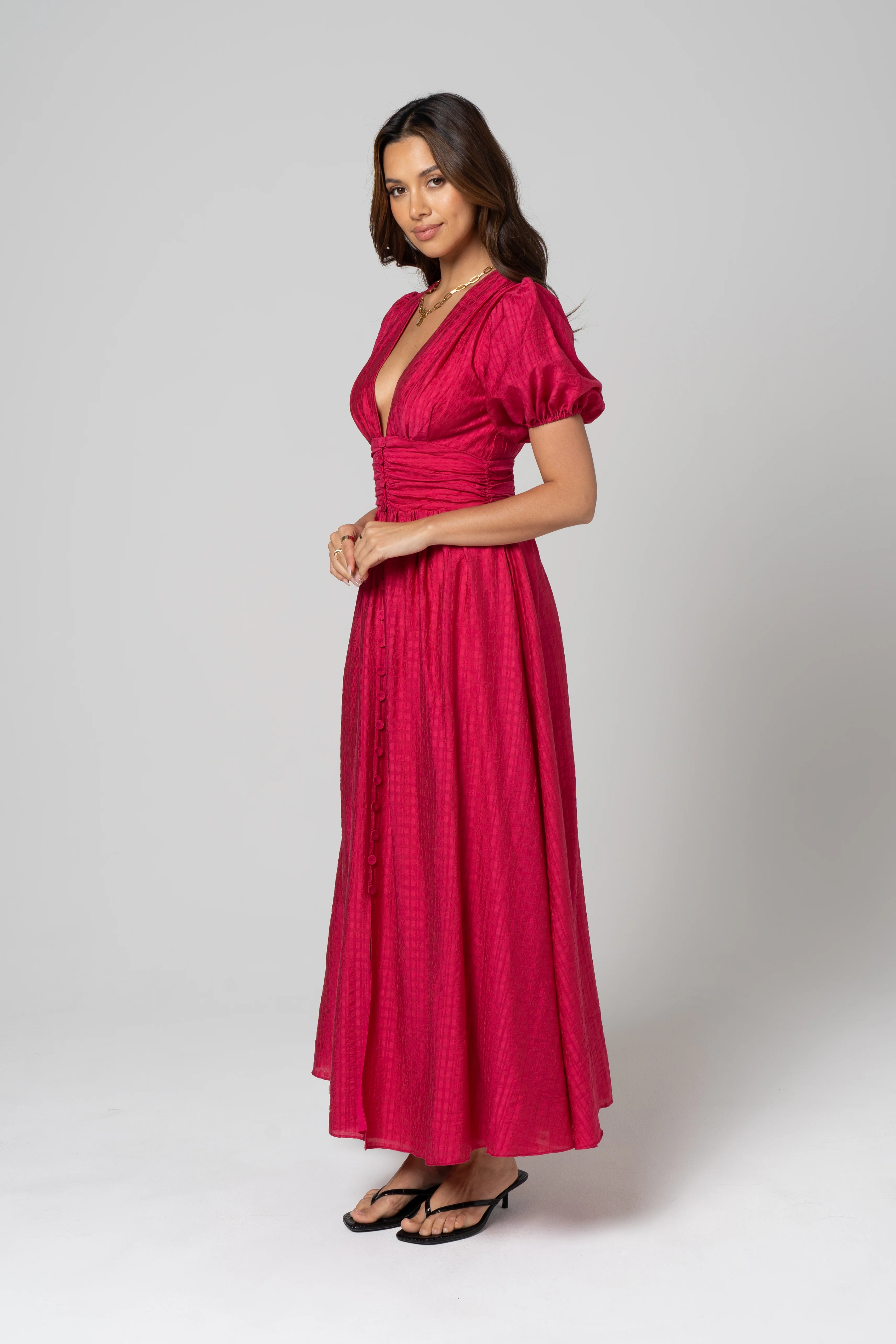 Alissa Puff Sleeve Button Down Midi Dress - Image 12
