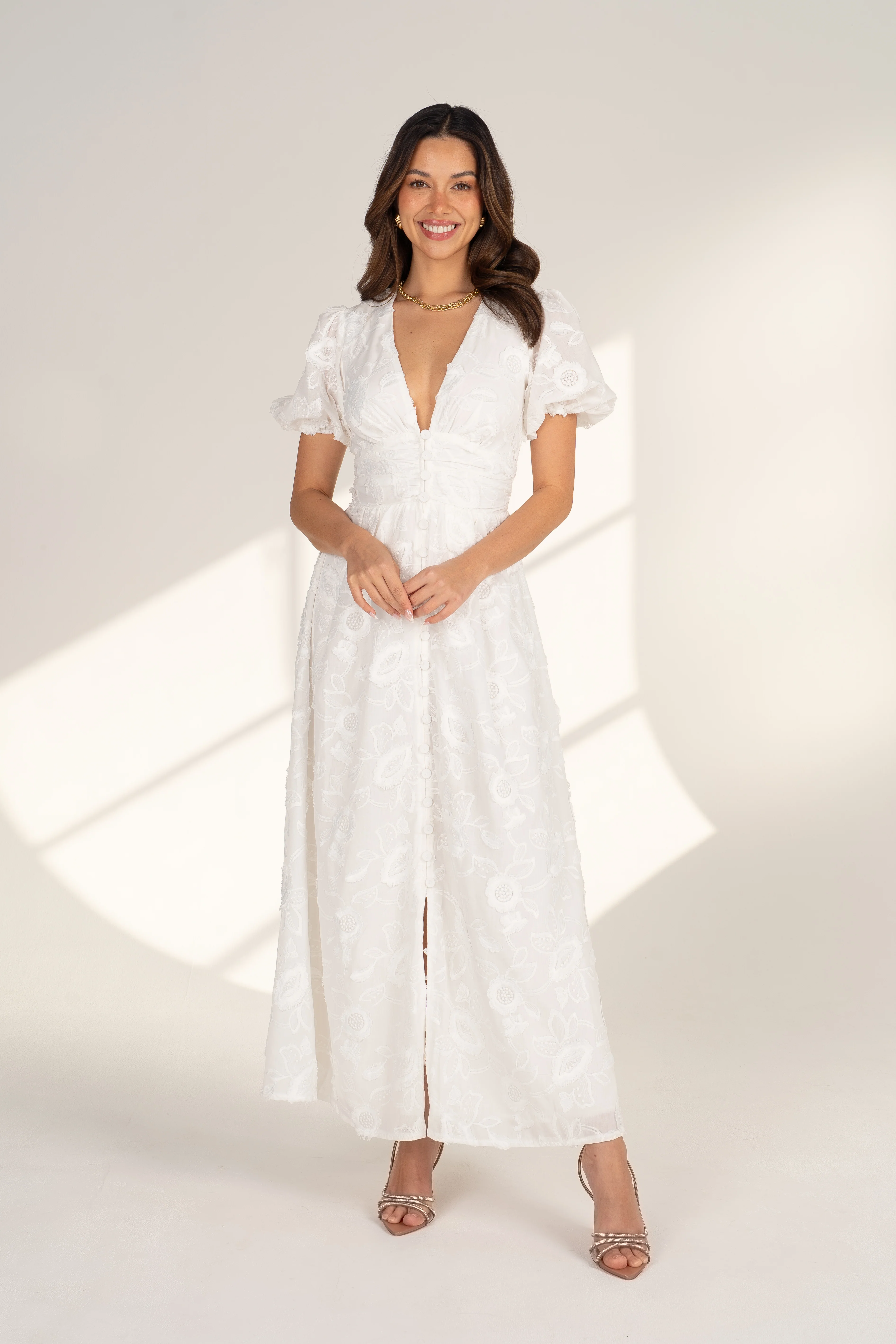 Alissa Puff Sleeve Button Down Midi Dress - Image 15