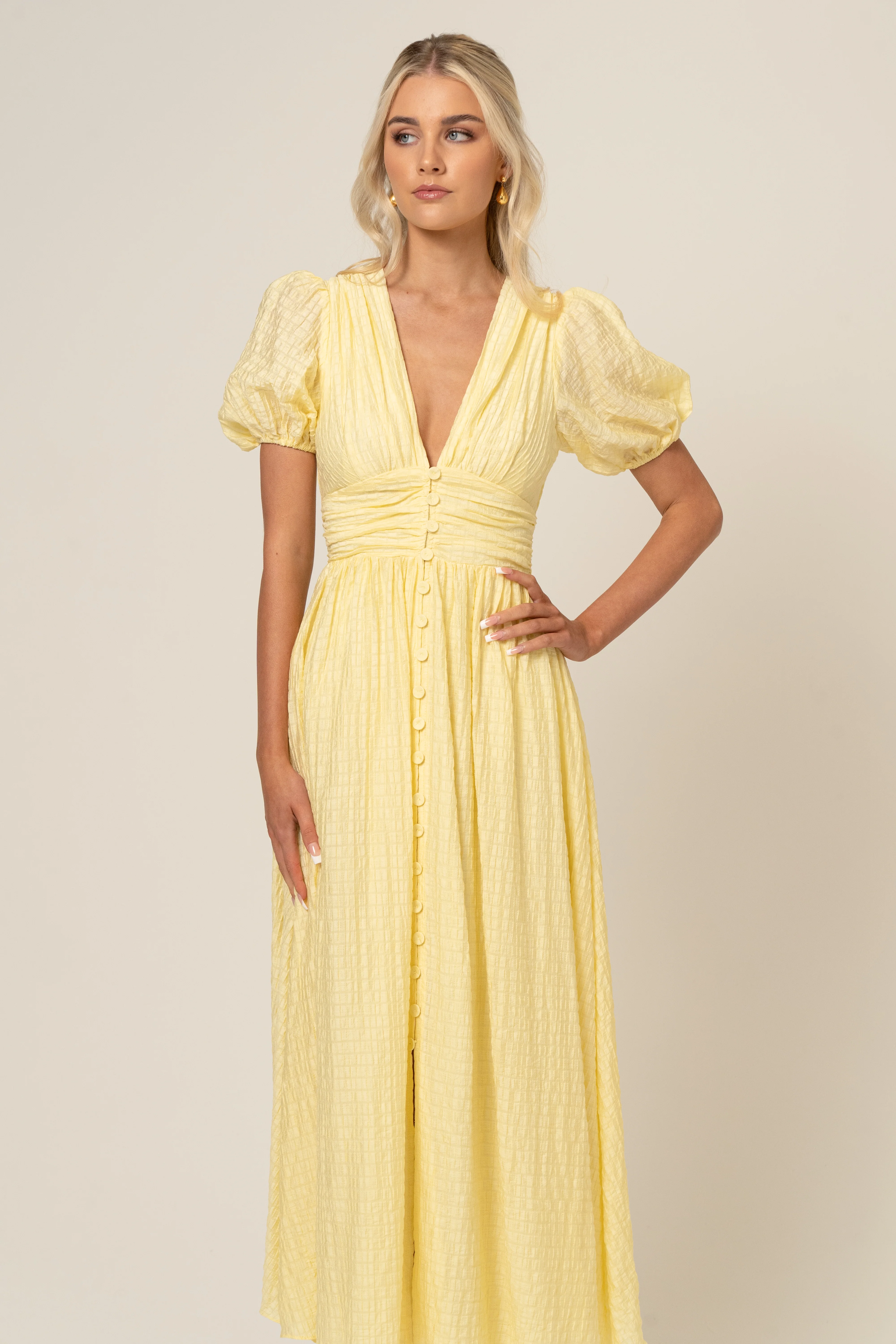 Alissa Puff Sleeve Button Down Midi Dress - Image 3
