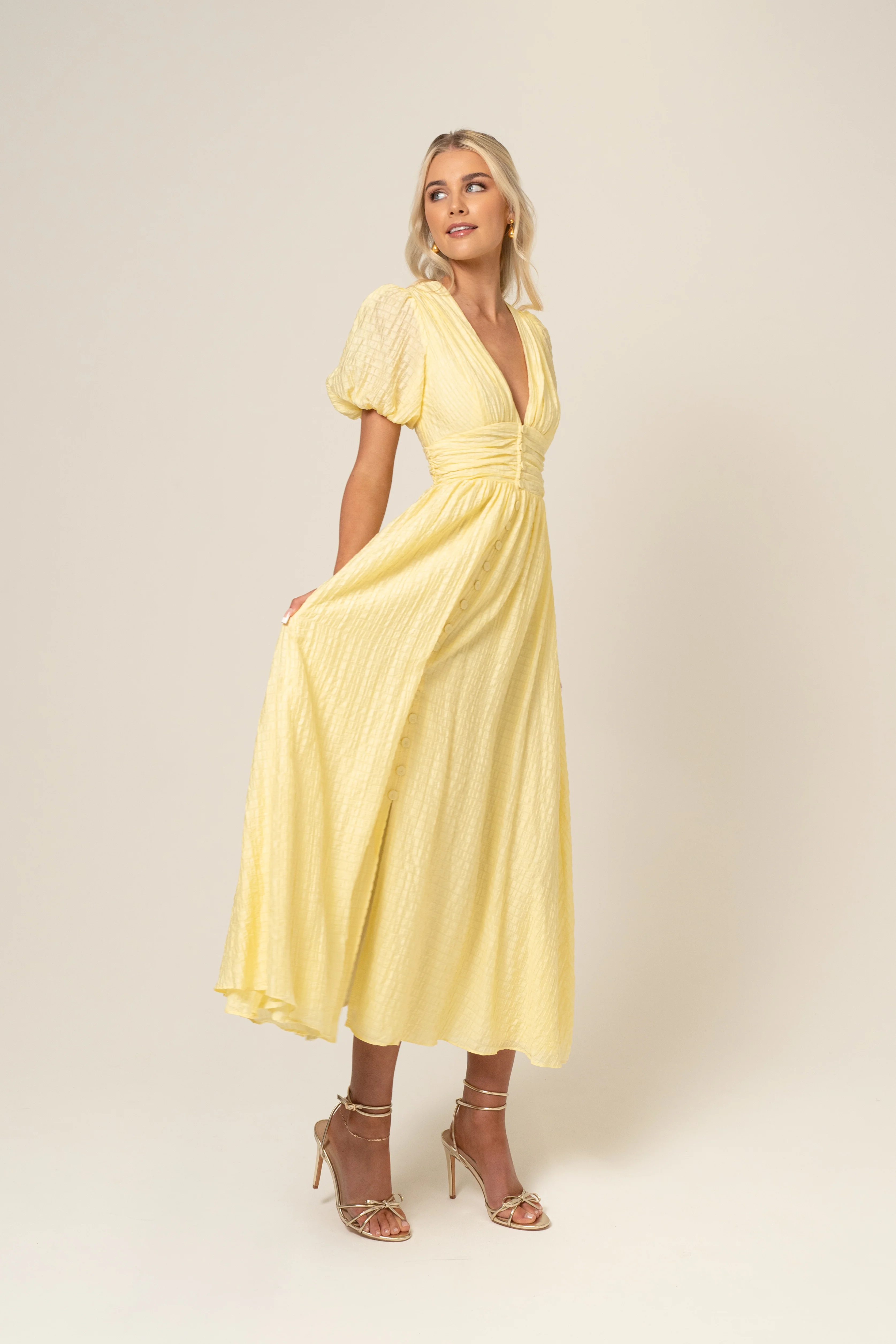 Alissa Puff Sleeve Button Down Midi Dress - Image 4