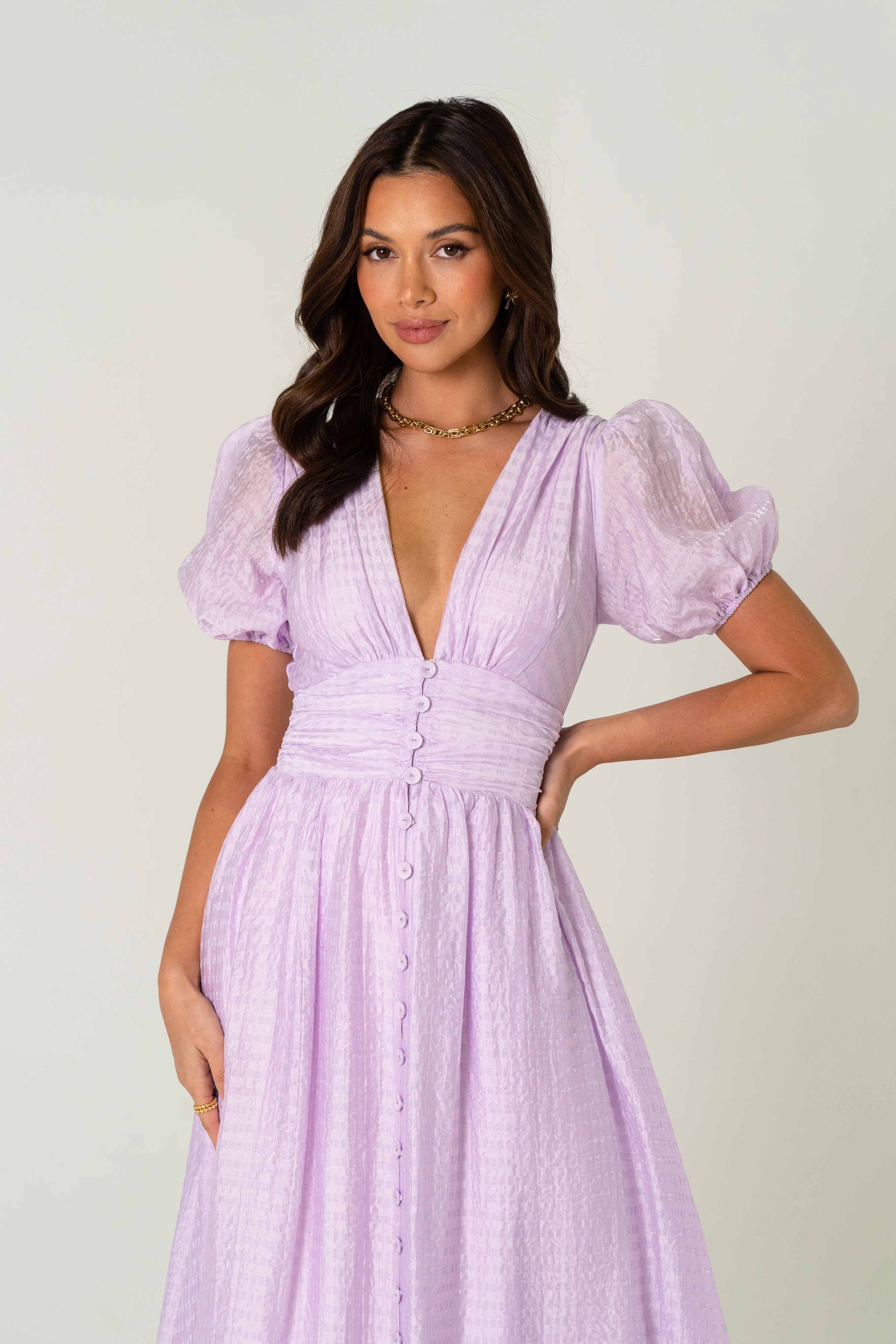 Alissa Puff Sleeve Button Down Midi Dress - Image 6