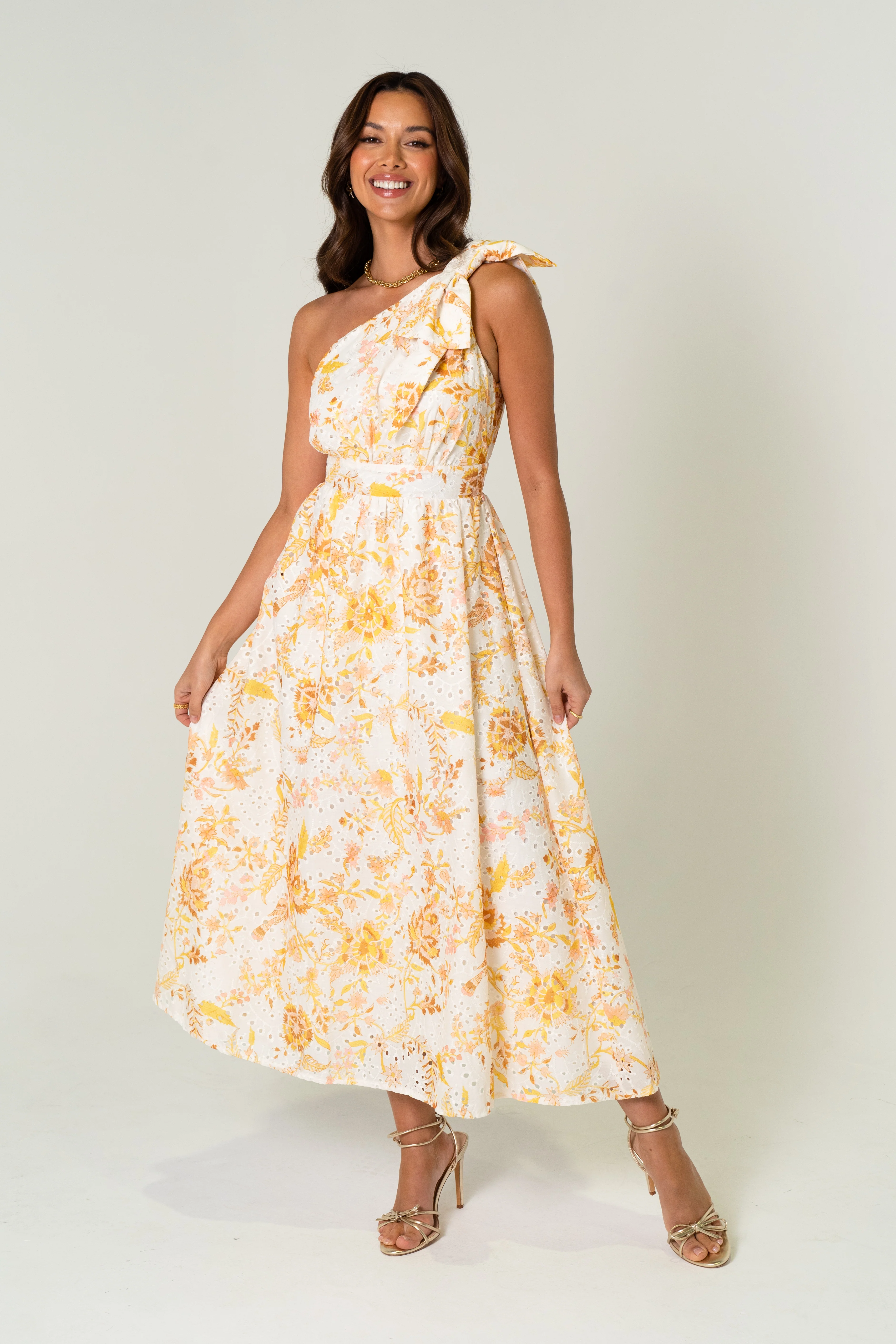 Amber One Shoulder Print Midi Dress