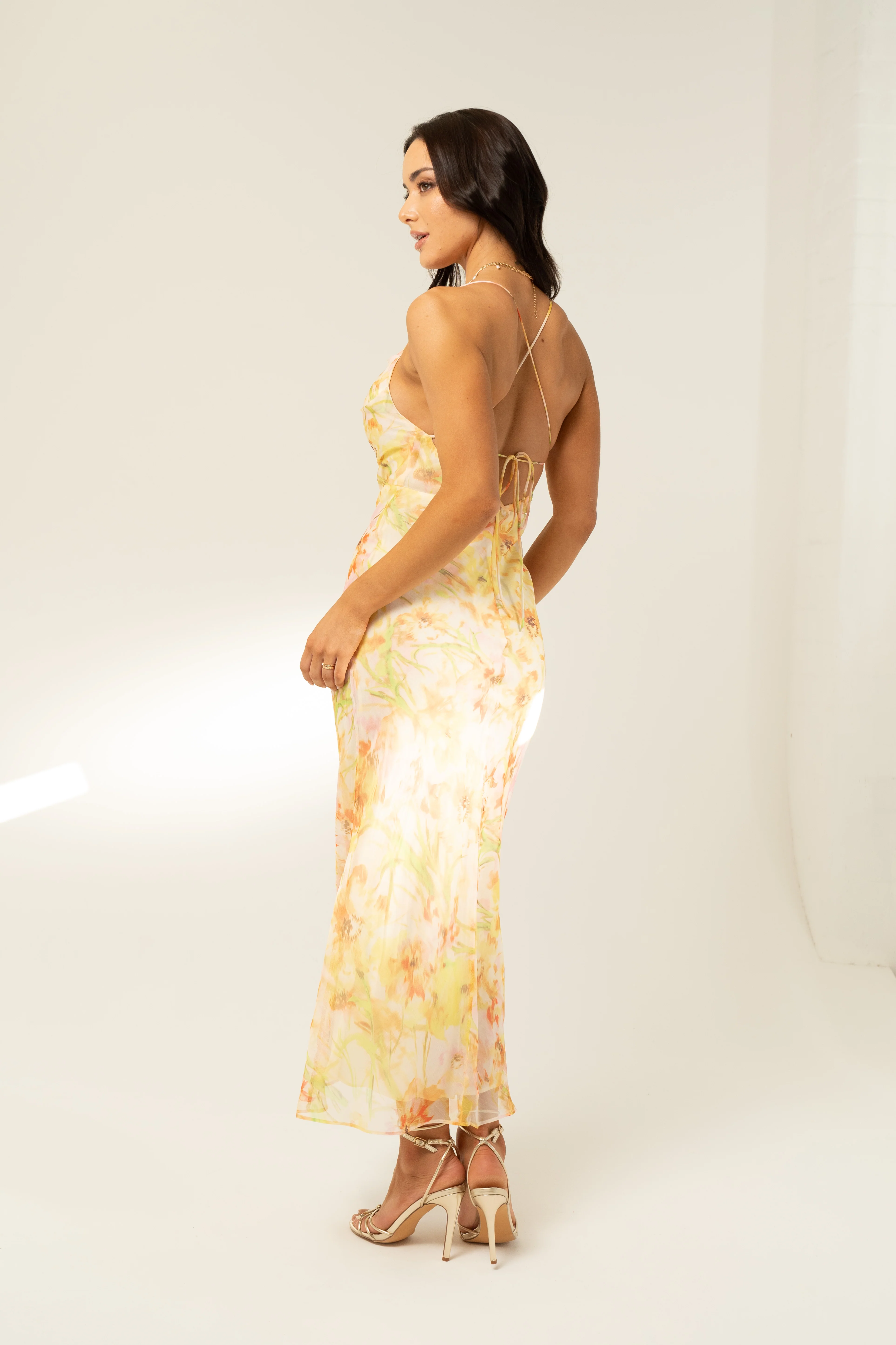 Amerie Yellow Cross Back Maxi Dress - Image 3