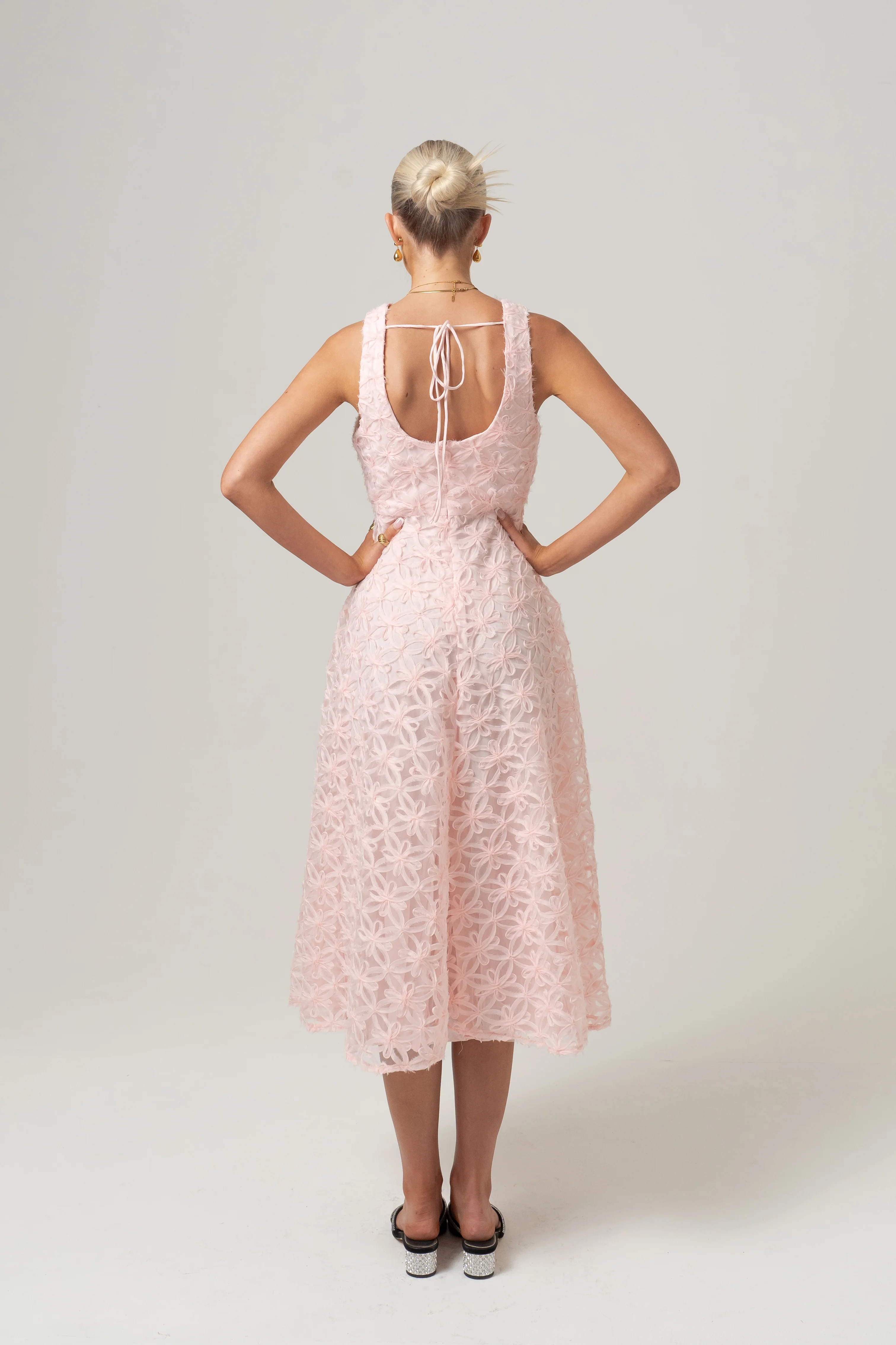 Angelina Soft Pink Midi Dress with Back Tie - Image 3