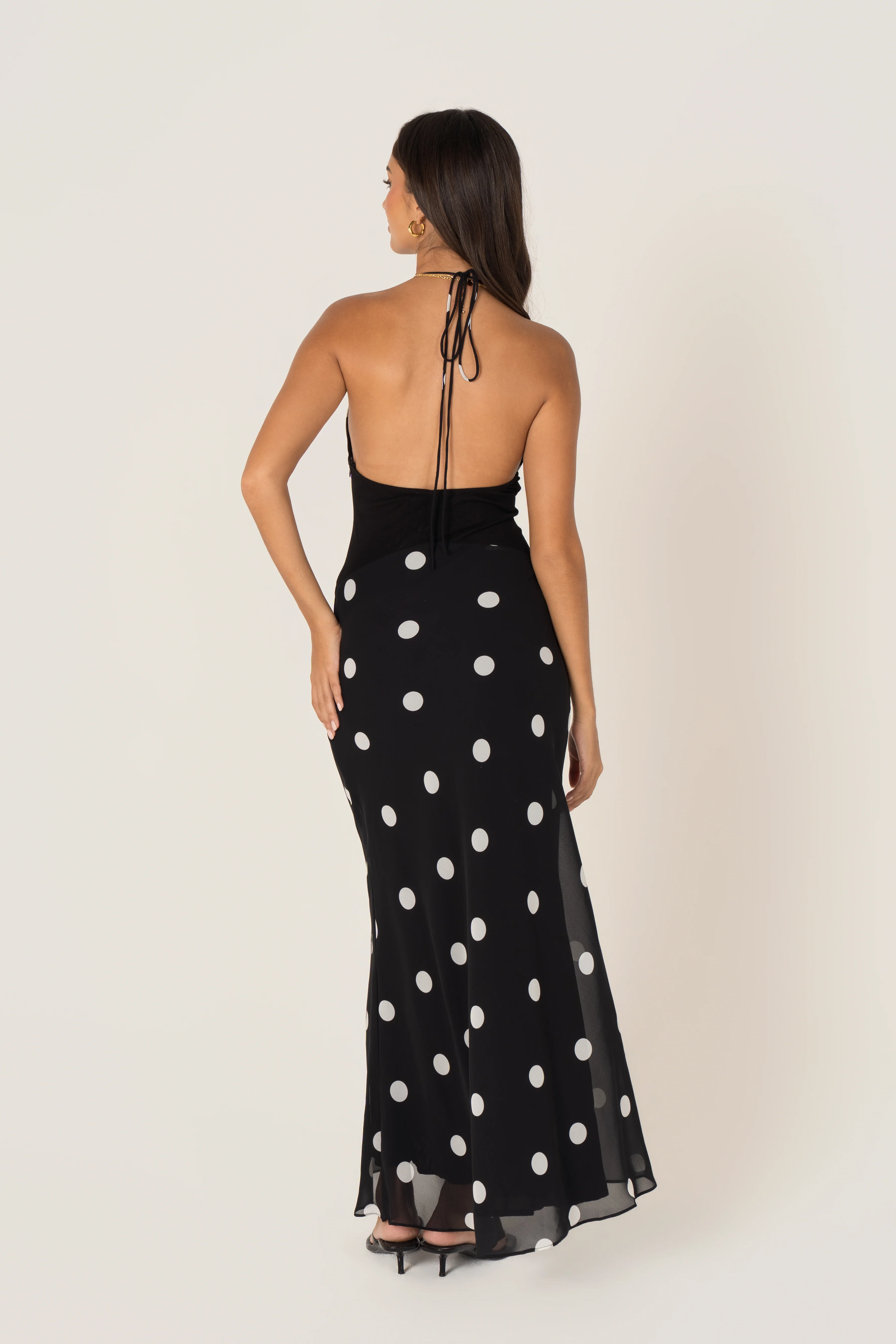 Annalee Black Polka Dot Halter Neck Maxi - Image 3