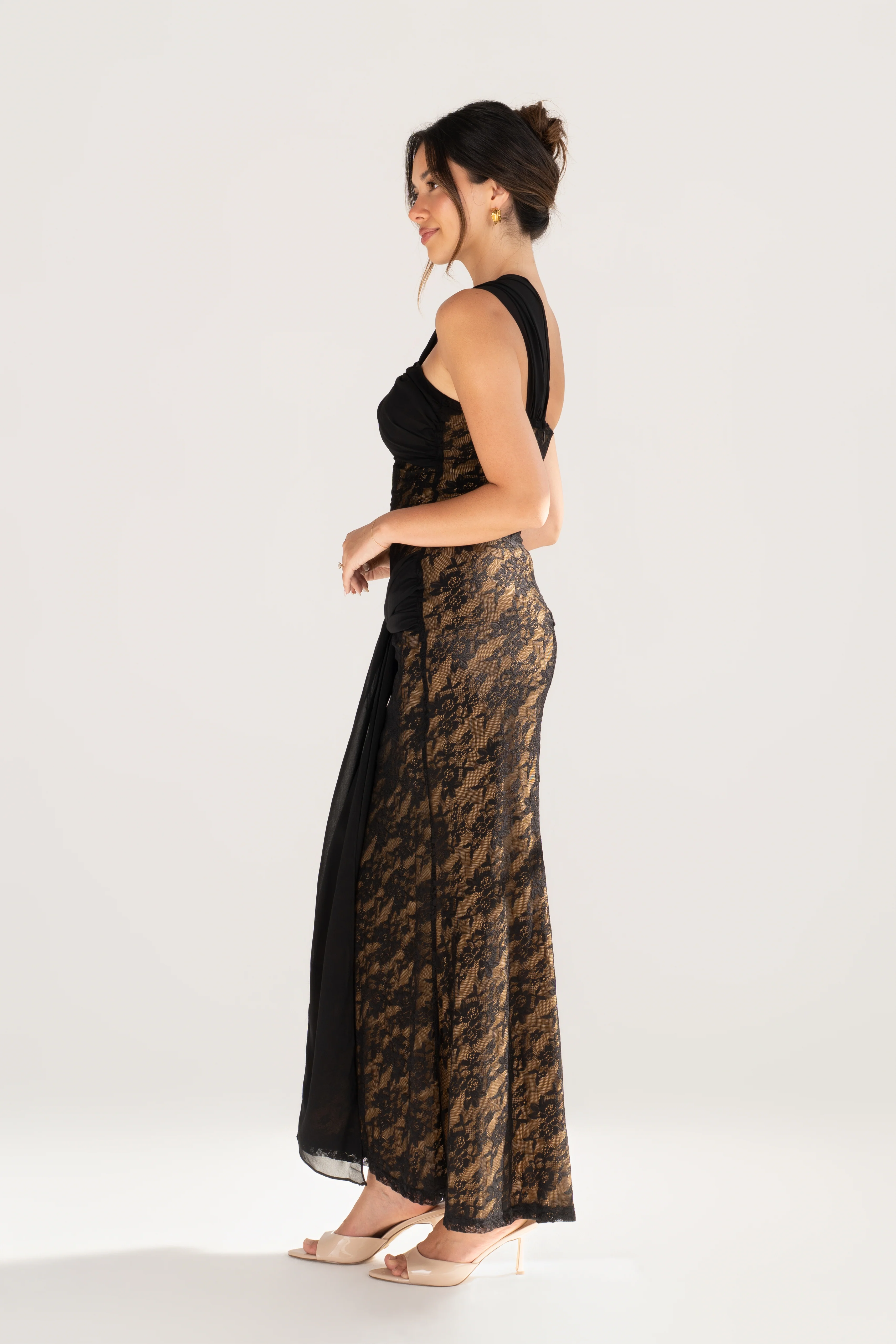 Annika Black Lace One-Shoulder Dress - Image 2