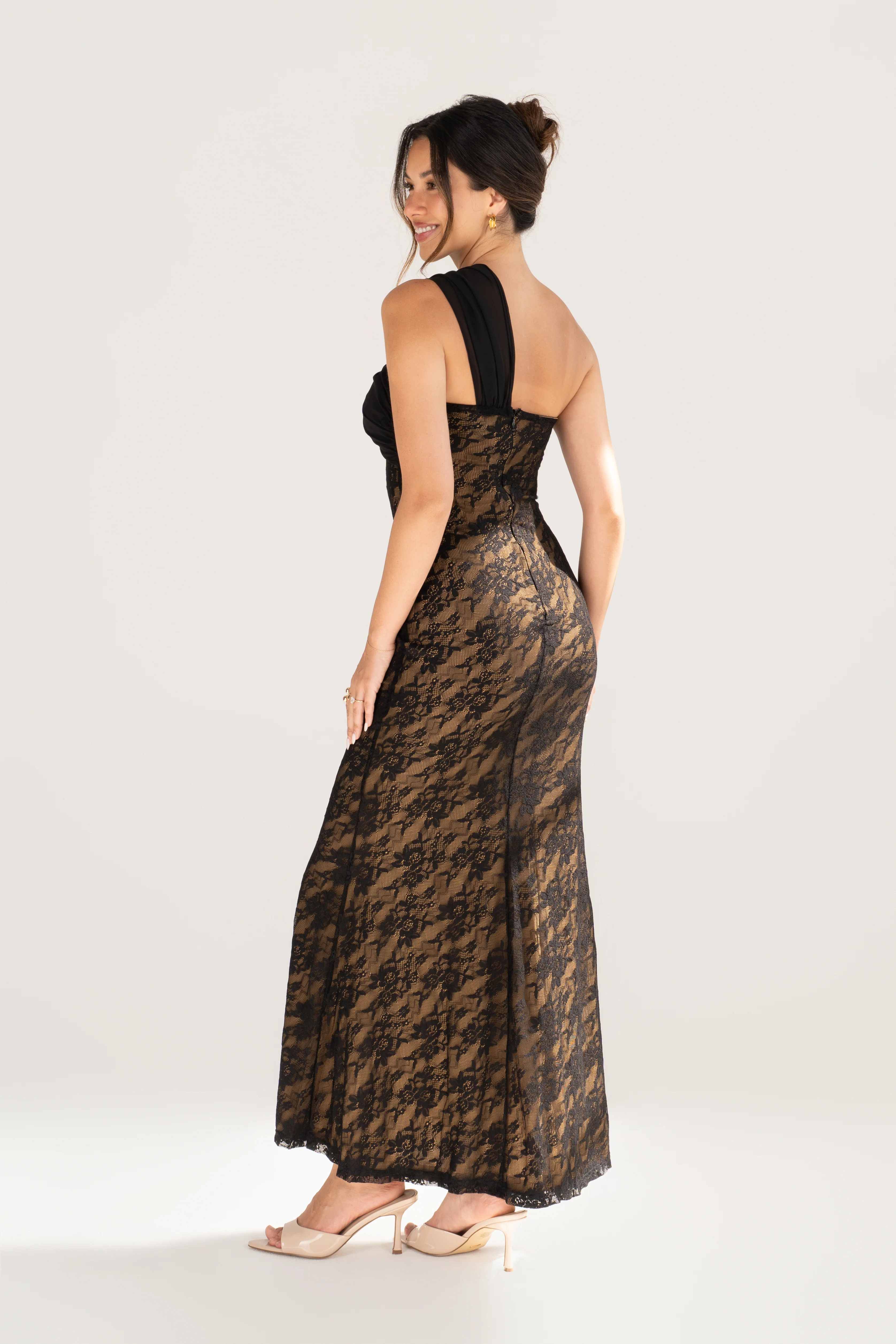 Annika Black Lace One-Shoulder Dress - Image 3