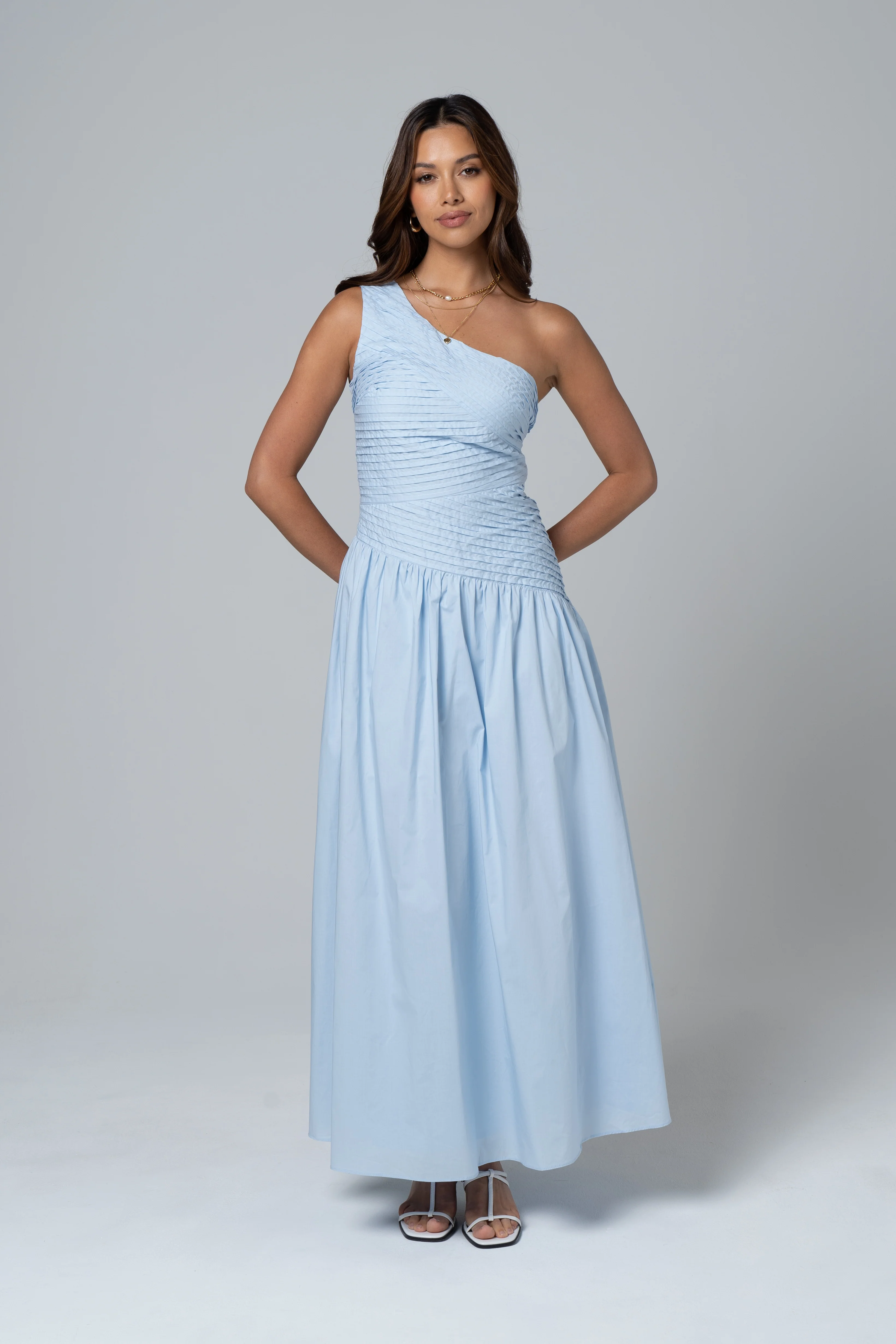 Arden Bare Shoulder Blue Maxi Dress
