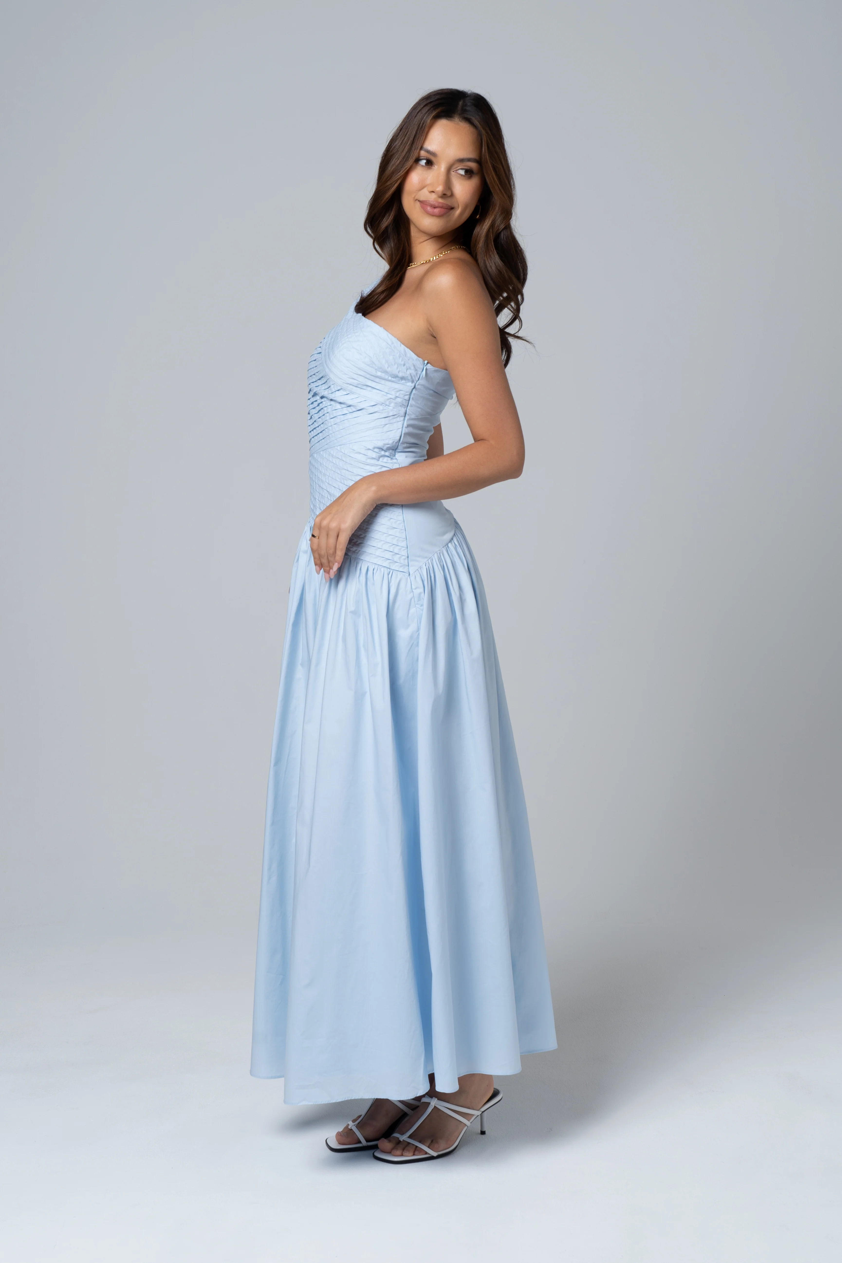 Arden Bare Shoulder Blue Maxi Dress - Image 2