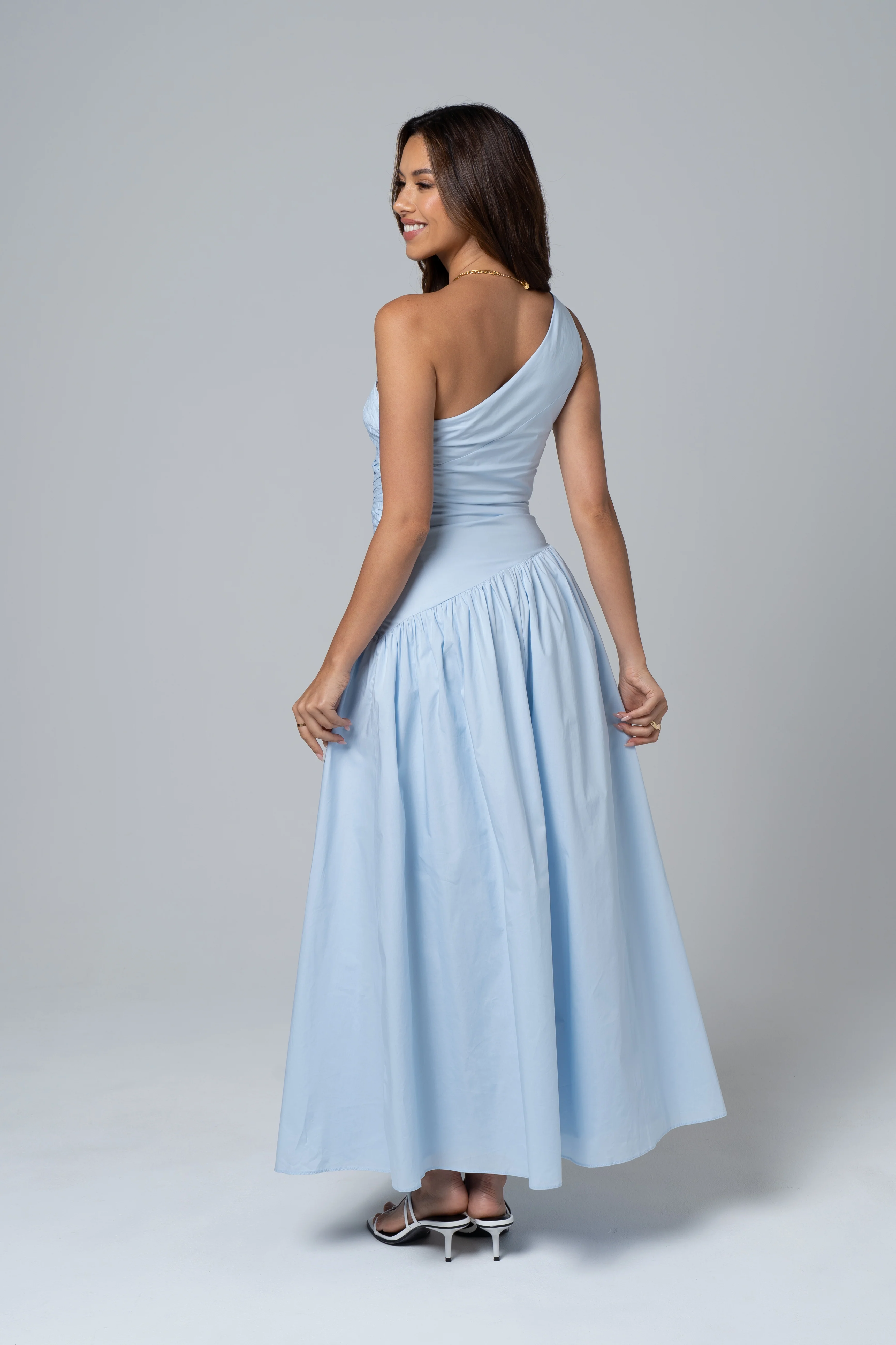 Arden Bare Shoulder Blue Maxi Dress - Image 3