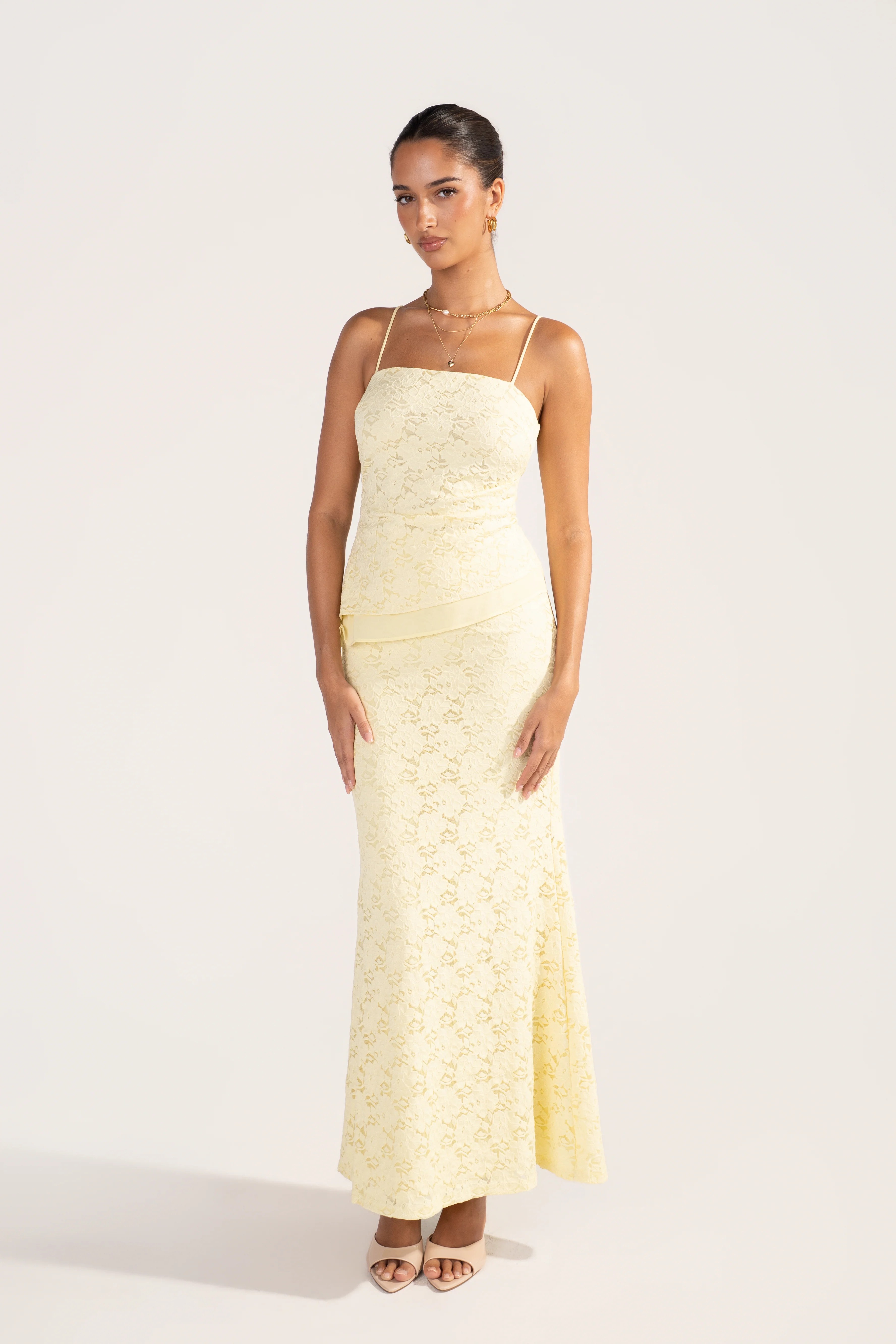 Ardyn Yellow Lace Set - Asymmetrical Cami Top & Maxi Skirt - Image 3