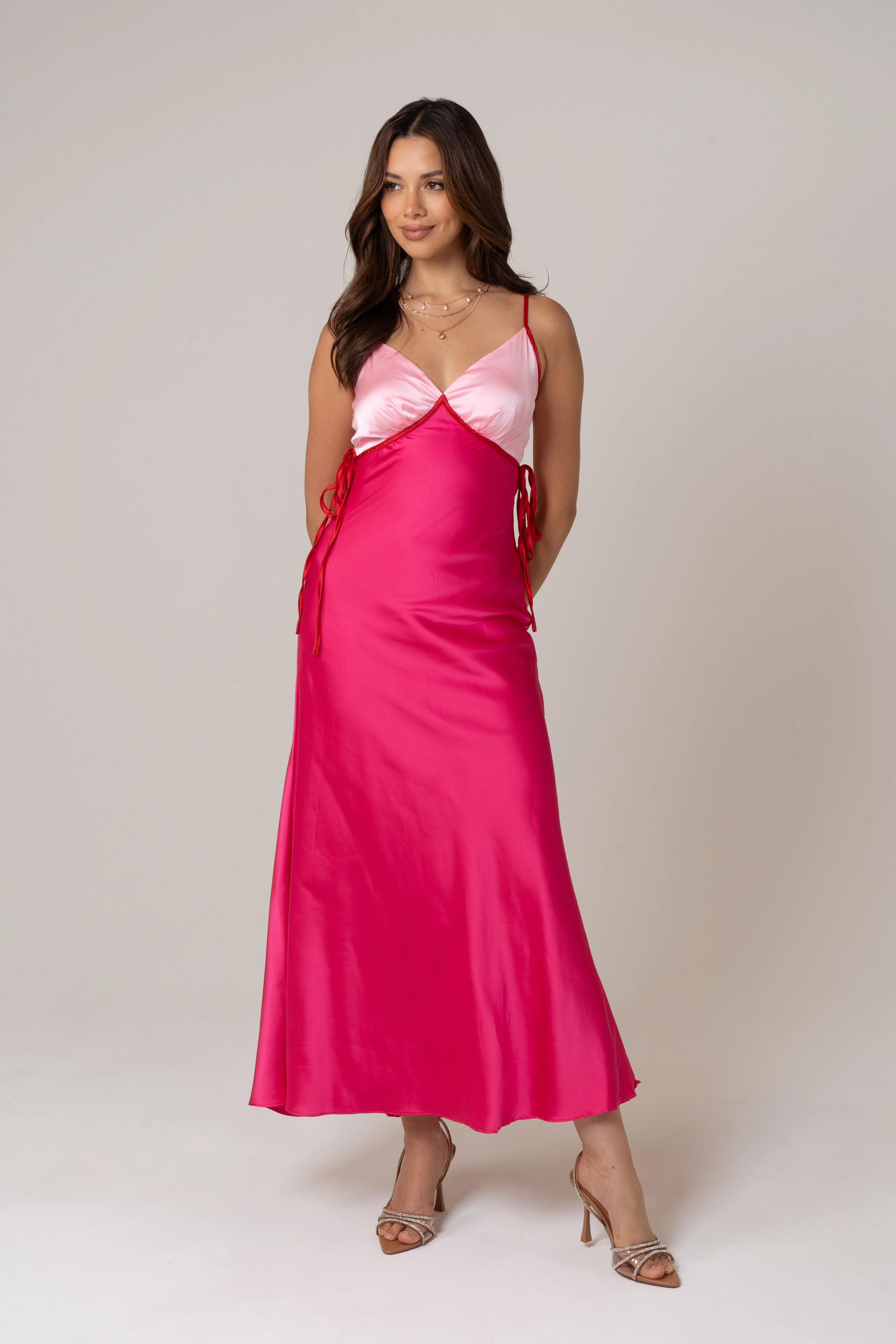 Arya Satin Slip Dress with Ties