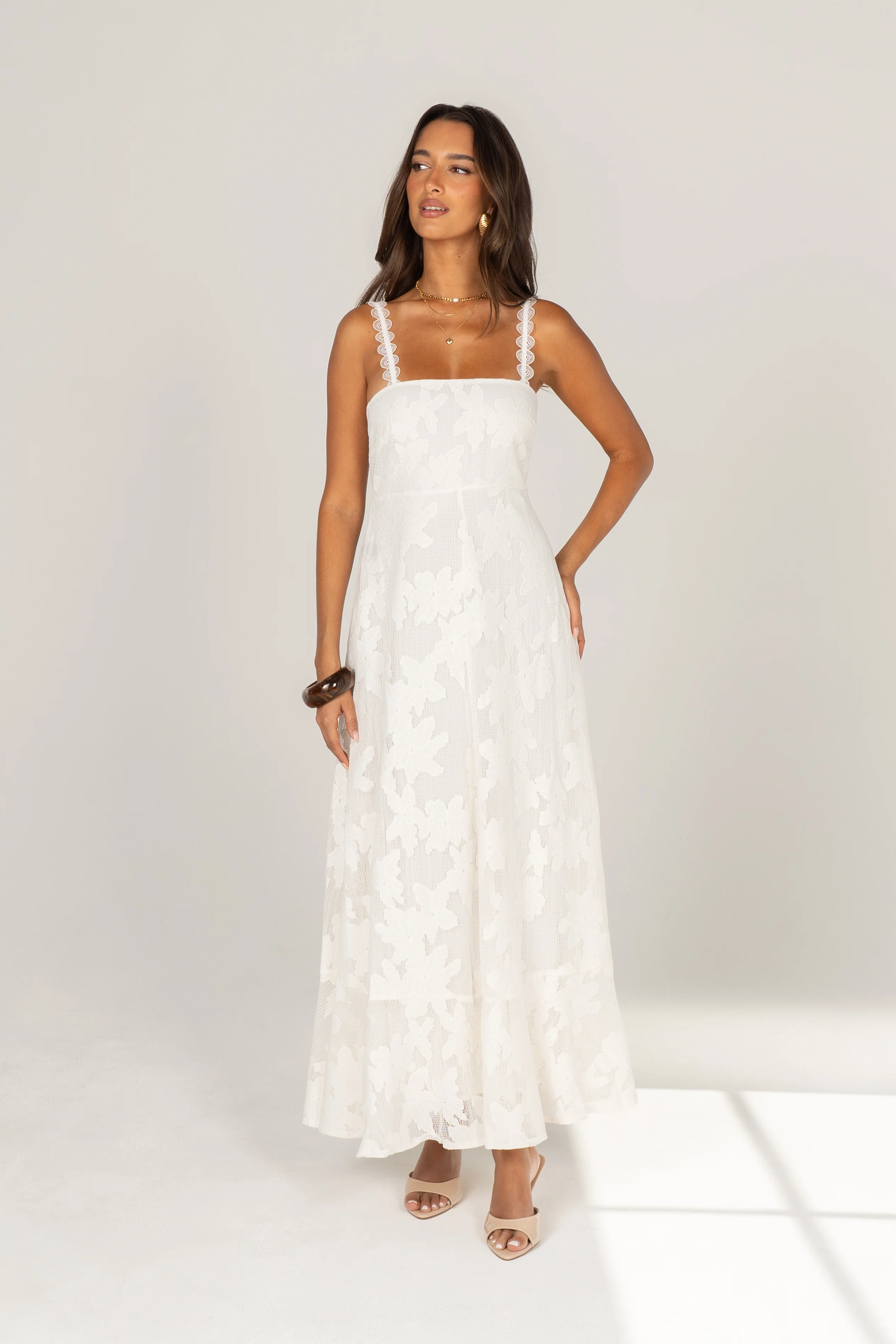 Aspen White Floral Embroidered Maxi Dress