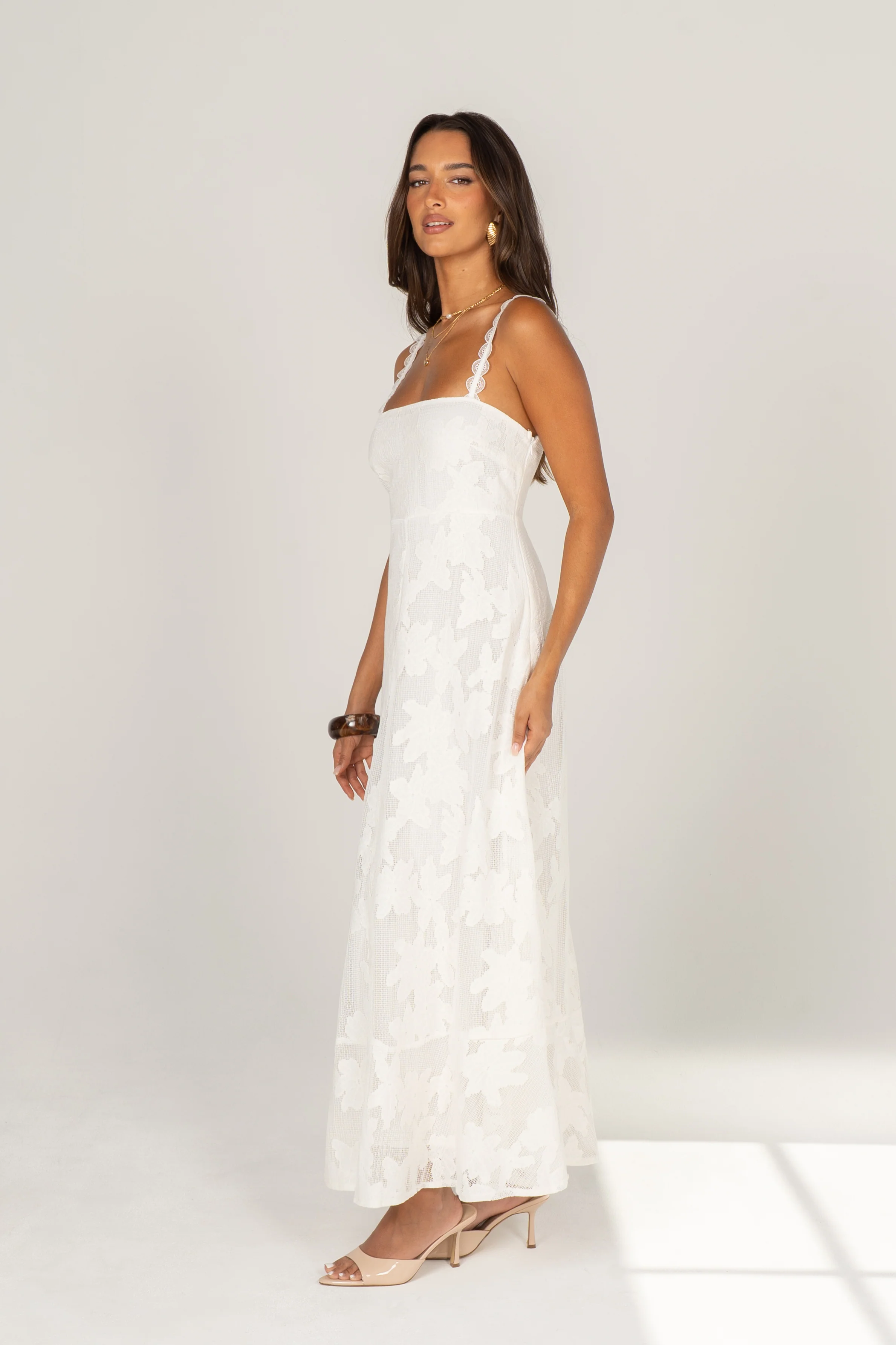 Aspen White Floral Embroidered Maxi Dress - Image 2