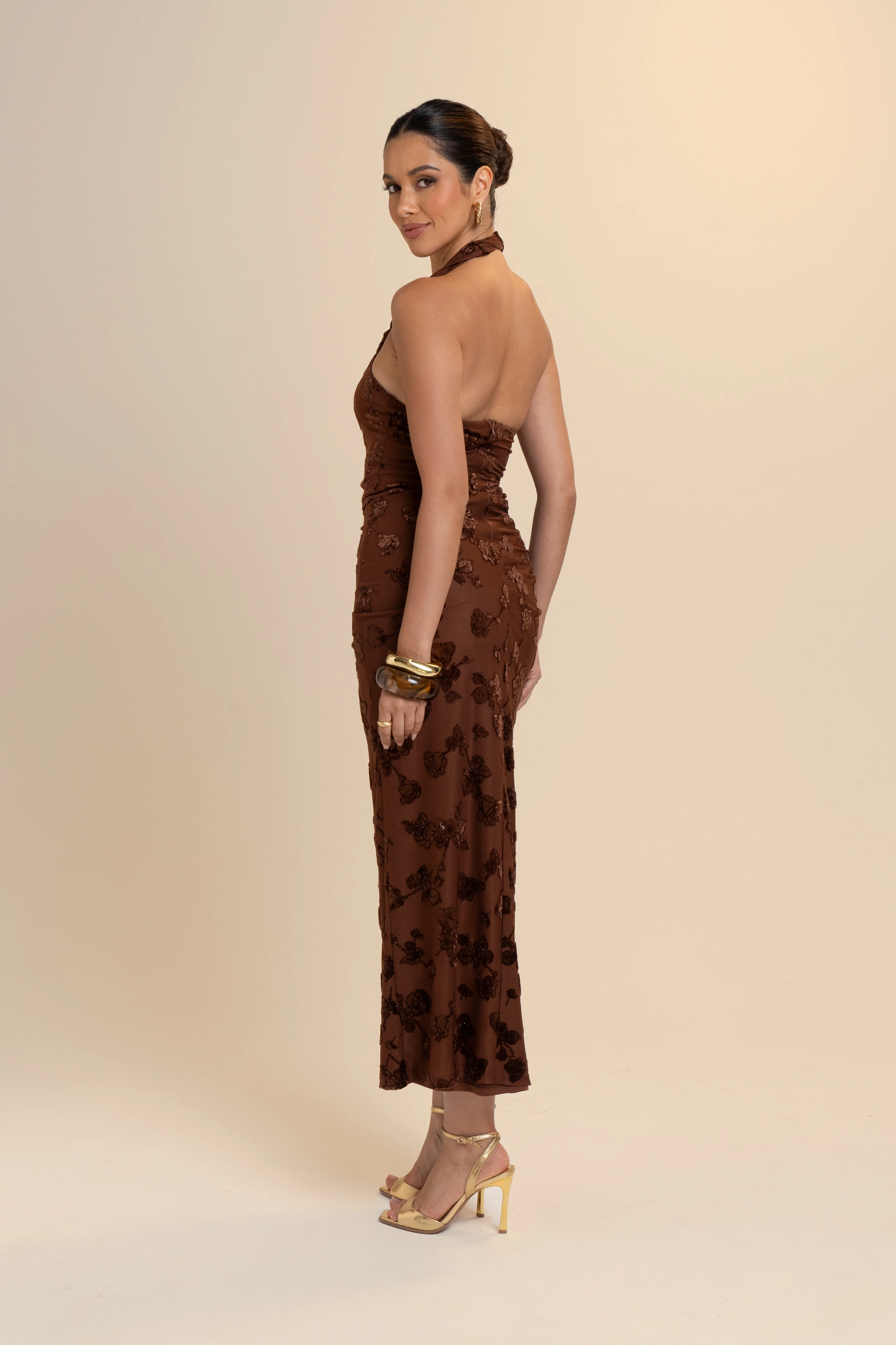 Aubrey Chocolate Halter Neck Cocktail Dress - Image 3