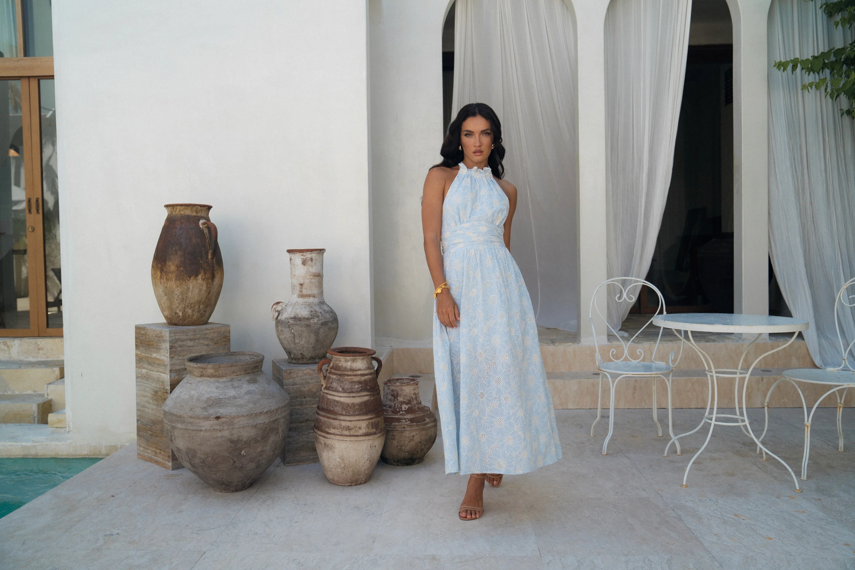 Audrey Halter Neck Midi Dress with Open Back - Image 5