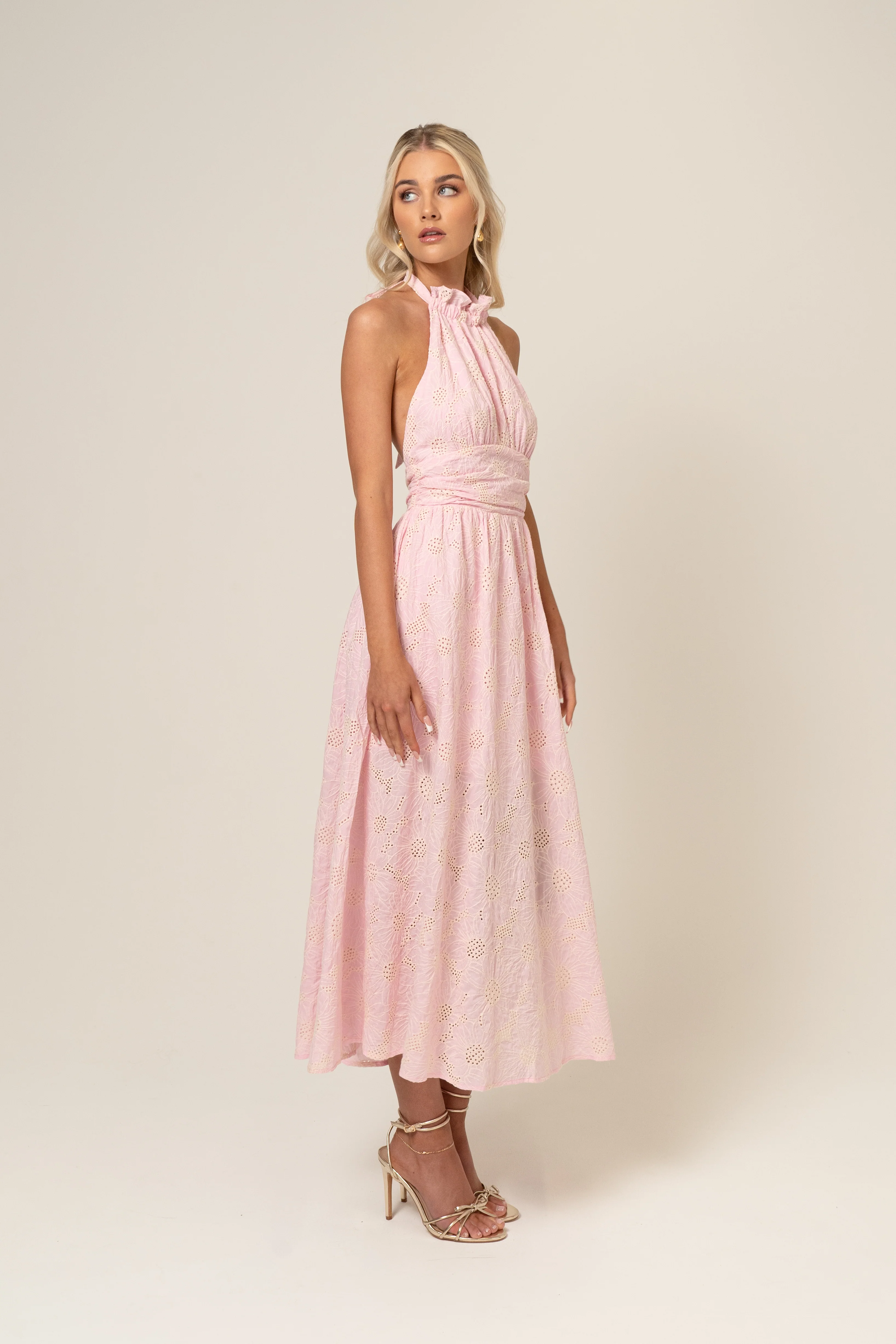 Audrey Halter Neck Midi Dress with Open Back - Image 6