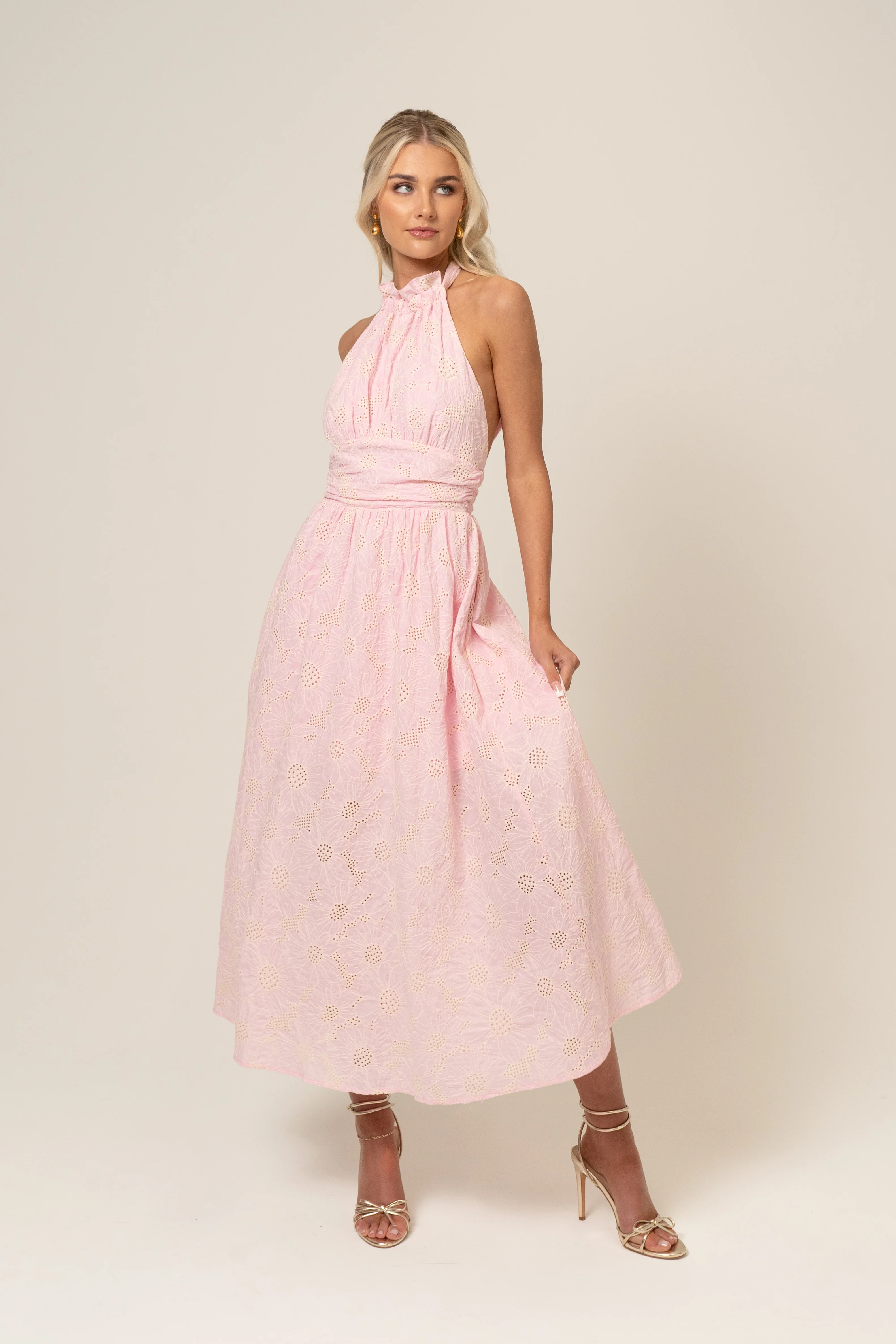 Audrey Halter Neck Midi Dress with Open Back - Image 7