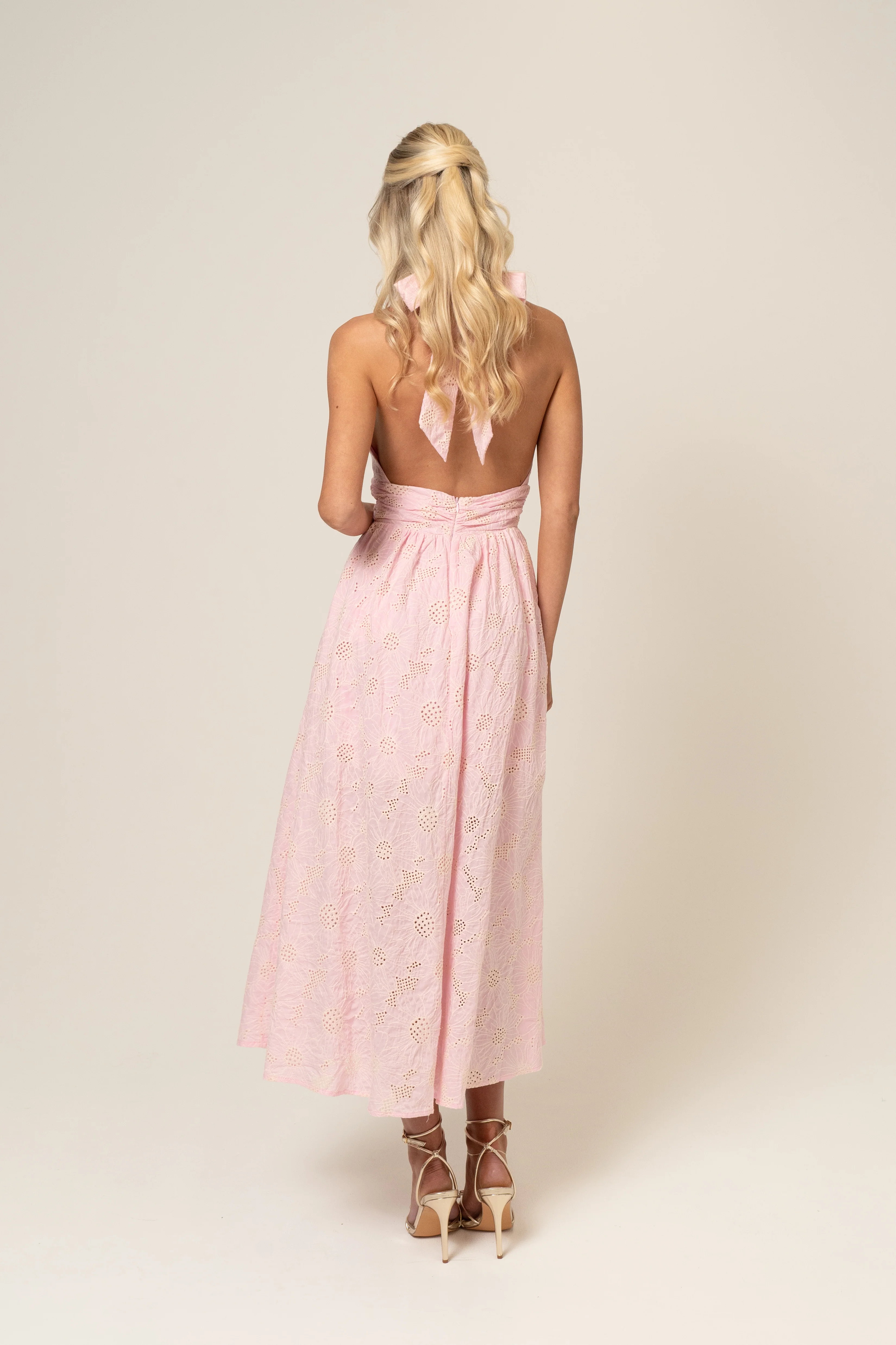 Audrey Halter Neck Midi Dress with Open Back - Image 8