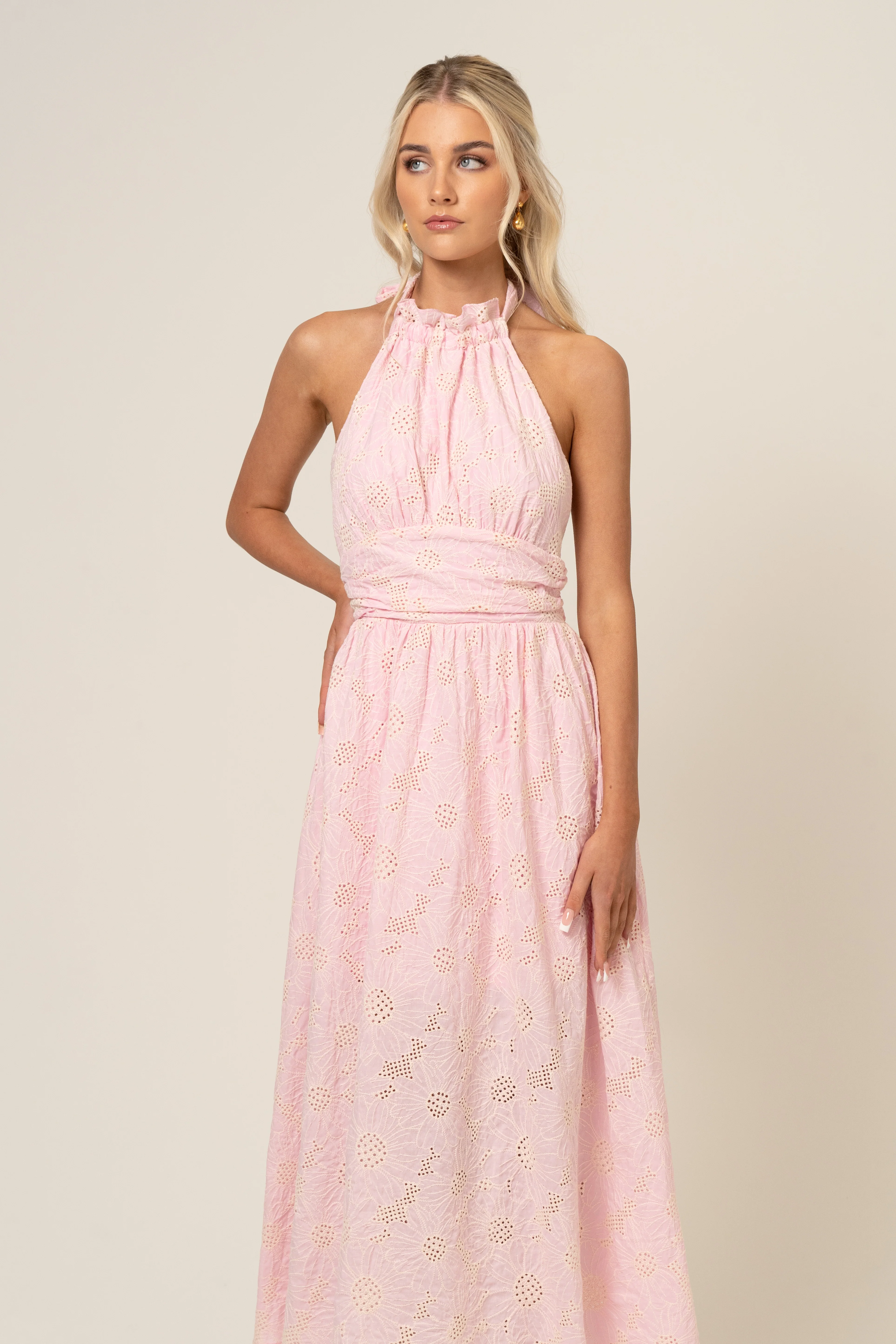Audrey Halter Neck Midi Dress with Open Back - Image 9
