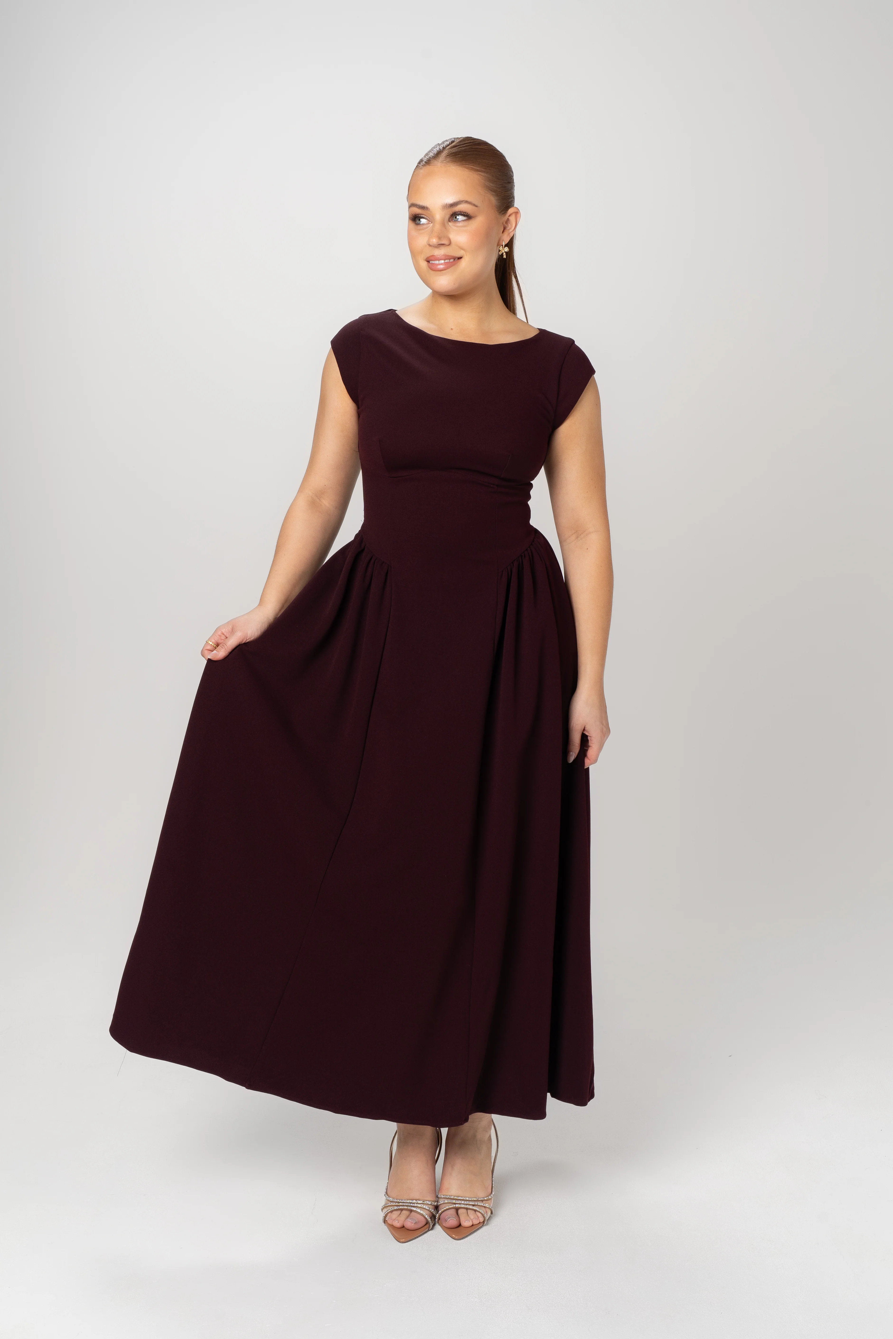 Aurelia Cap Sleeve Maxi Dress in Wine