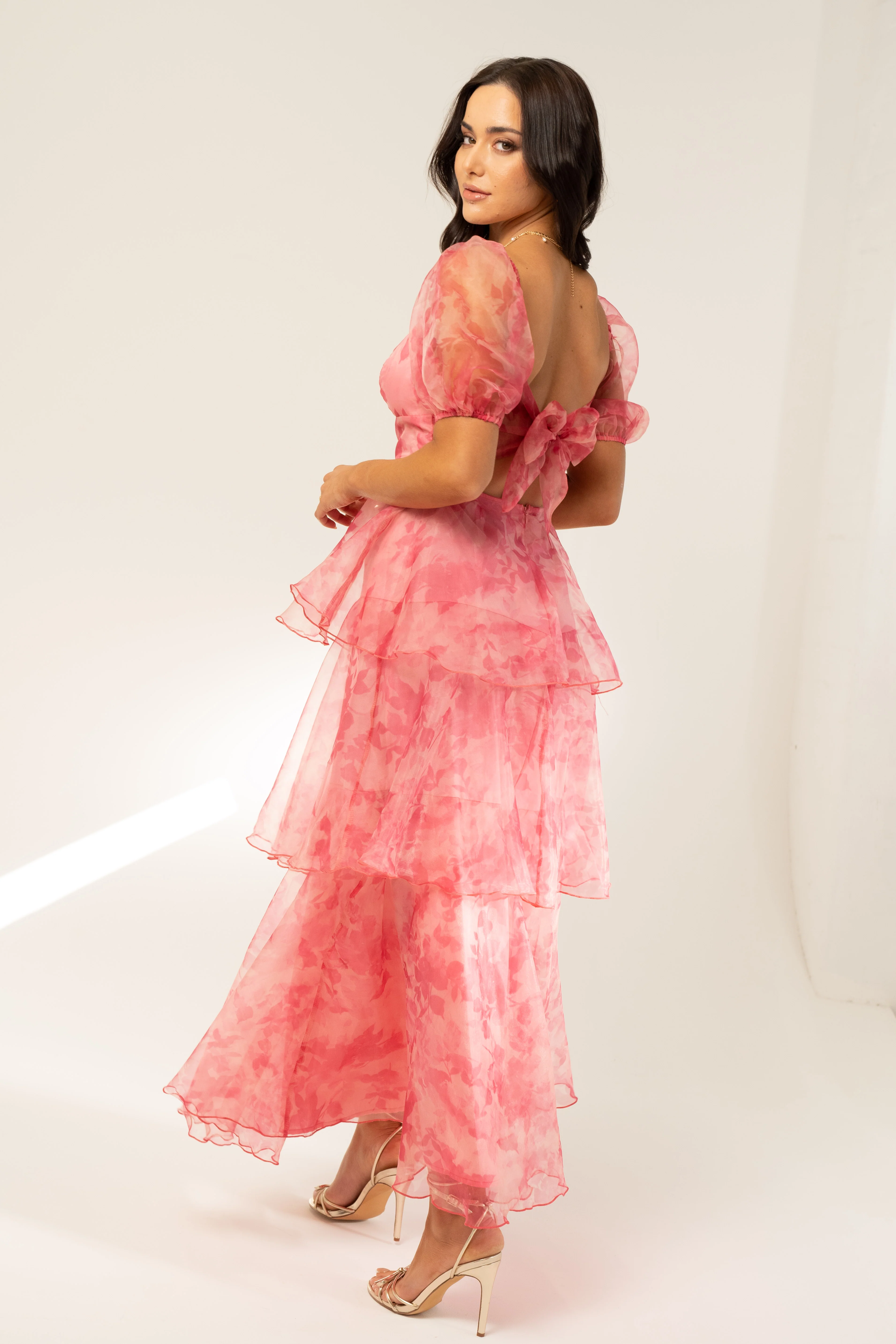 Aurora Pink Tiered Midi Dress - Image 3