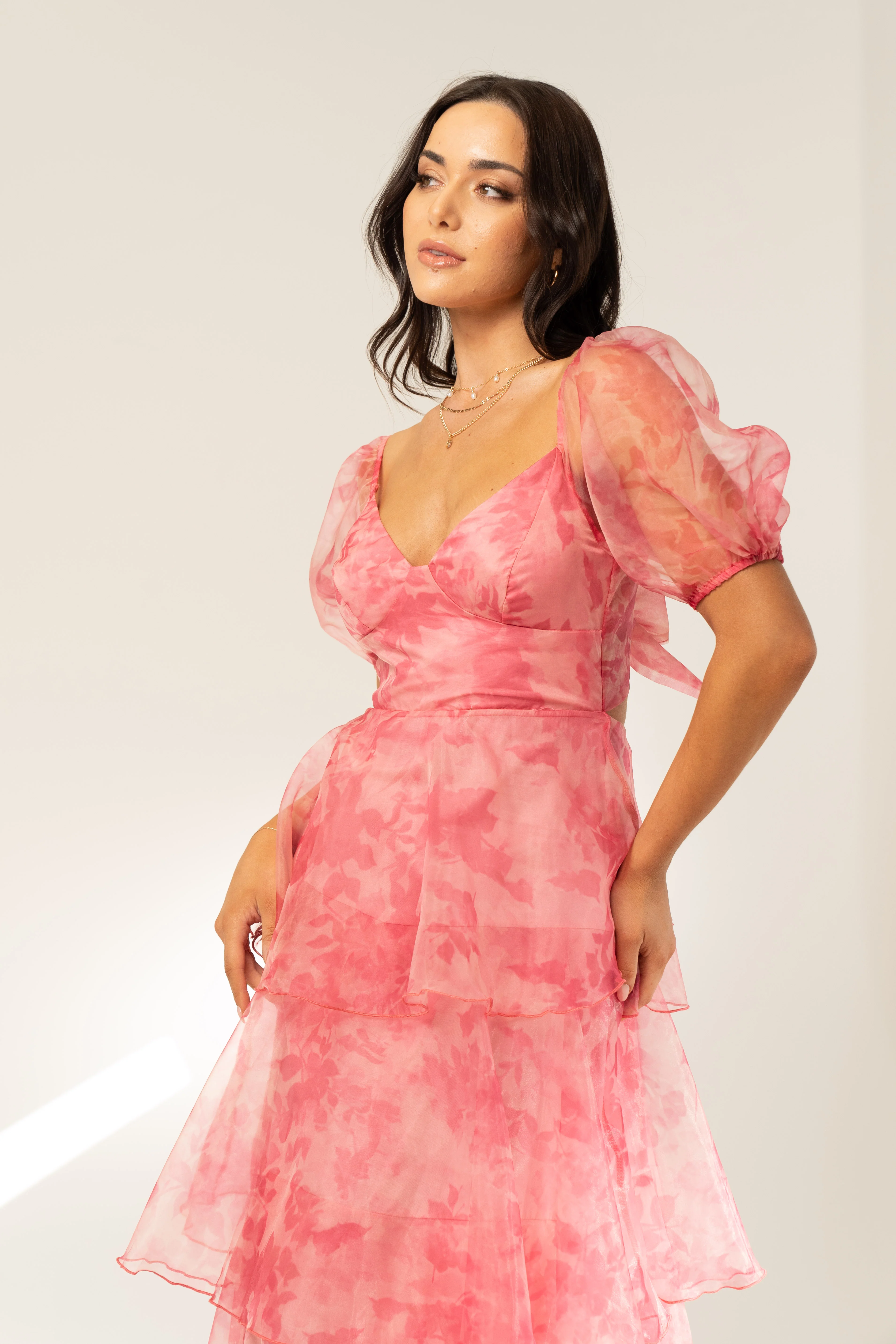 Aurora Pink Tiered Midi Dress - Image 4