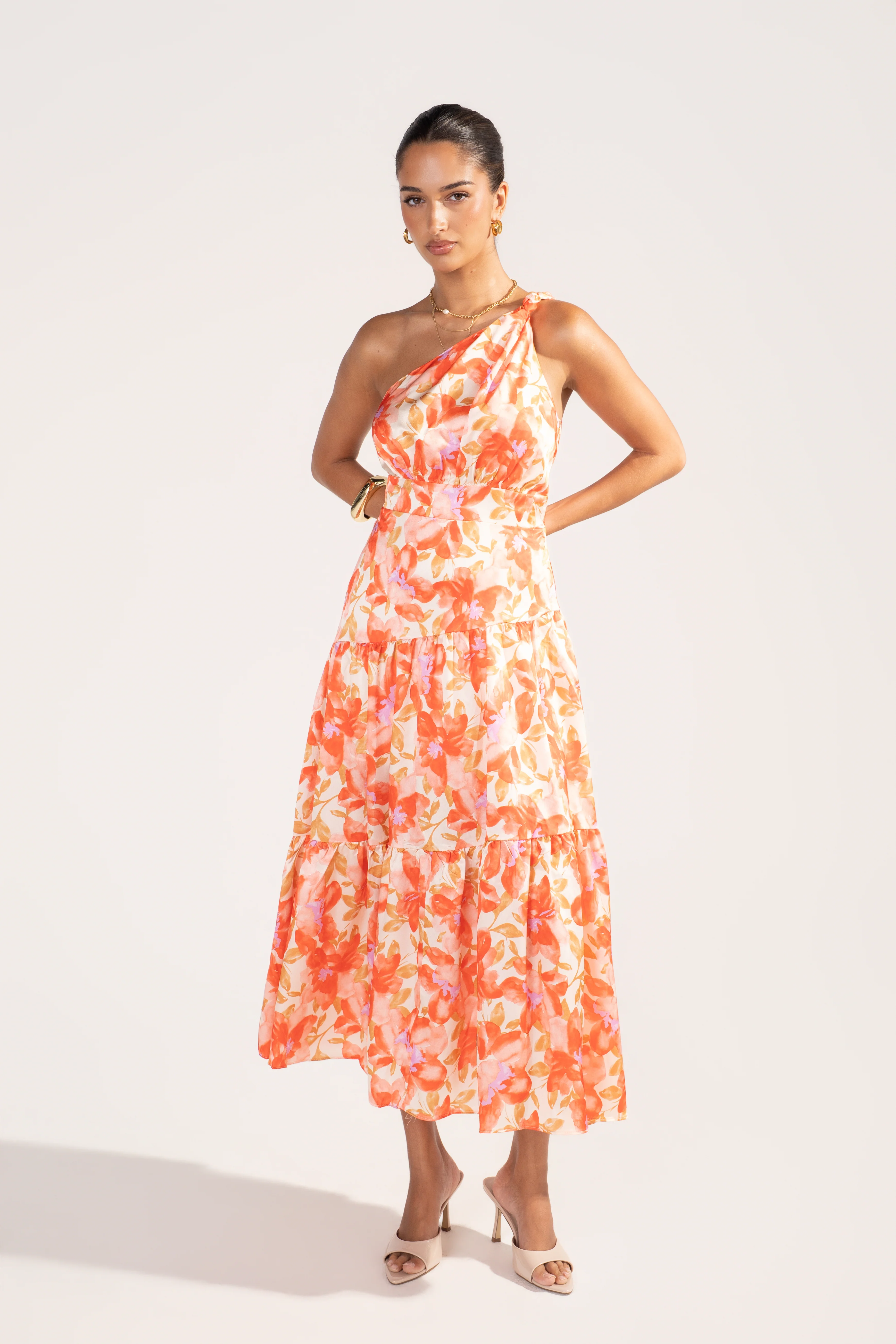 Azaria One Shoulder Floral Print Maxi Dress