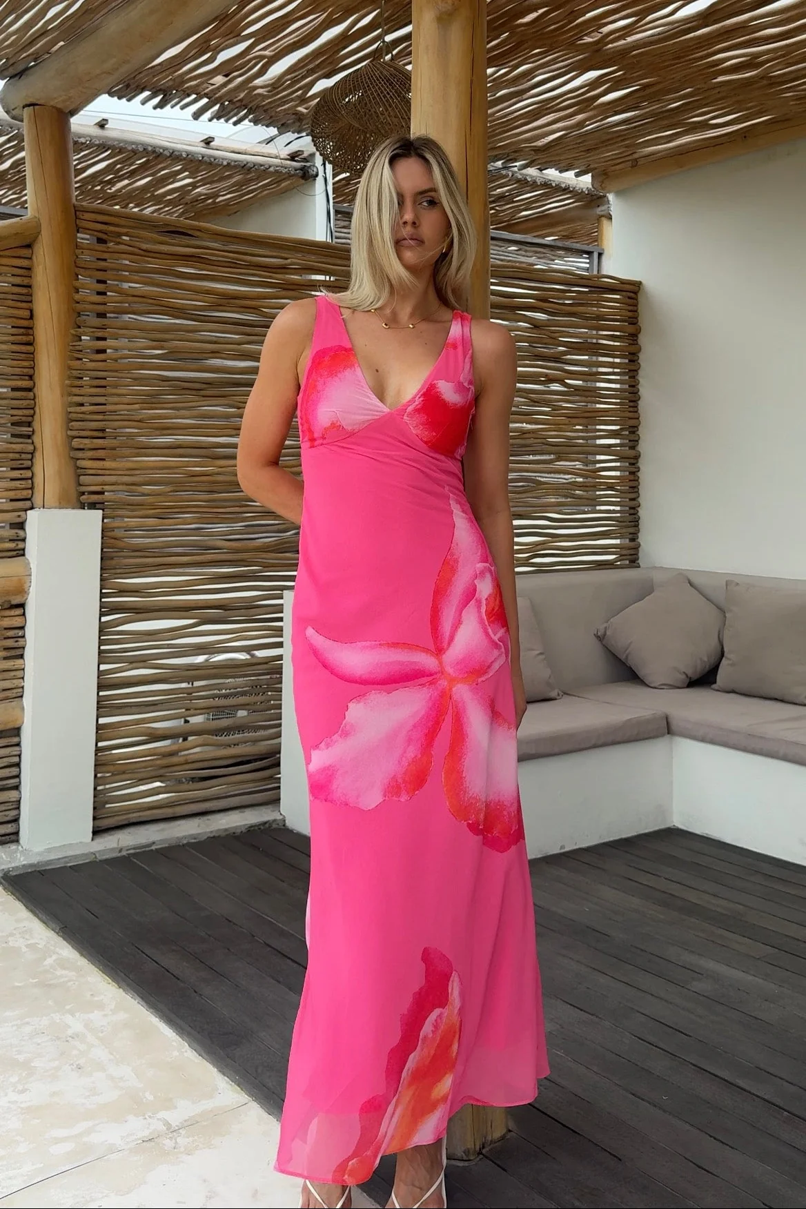 Bailey Pink Floral V-Neck Midi Dress - Image 2
