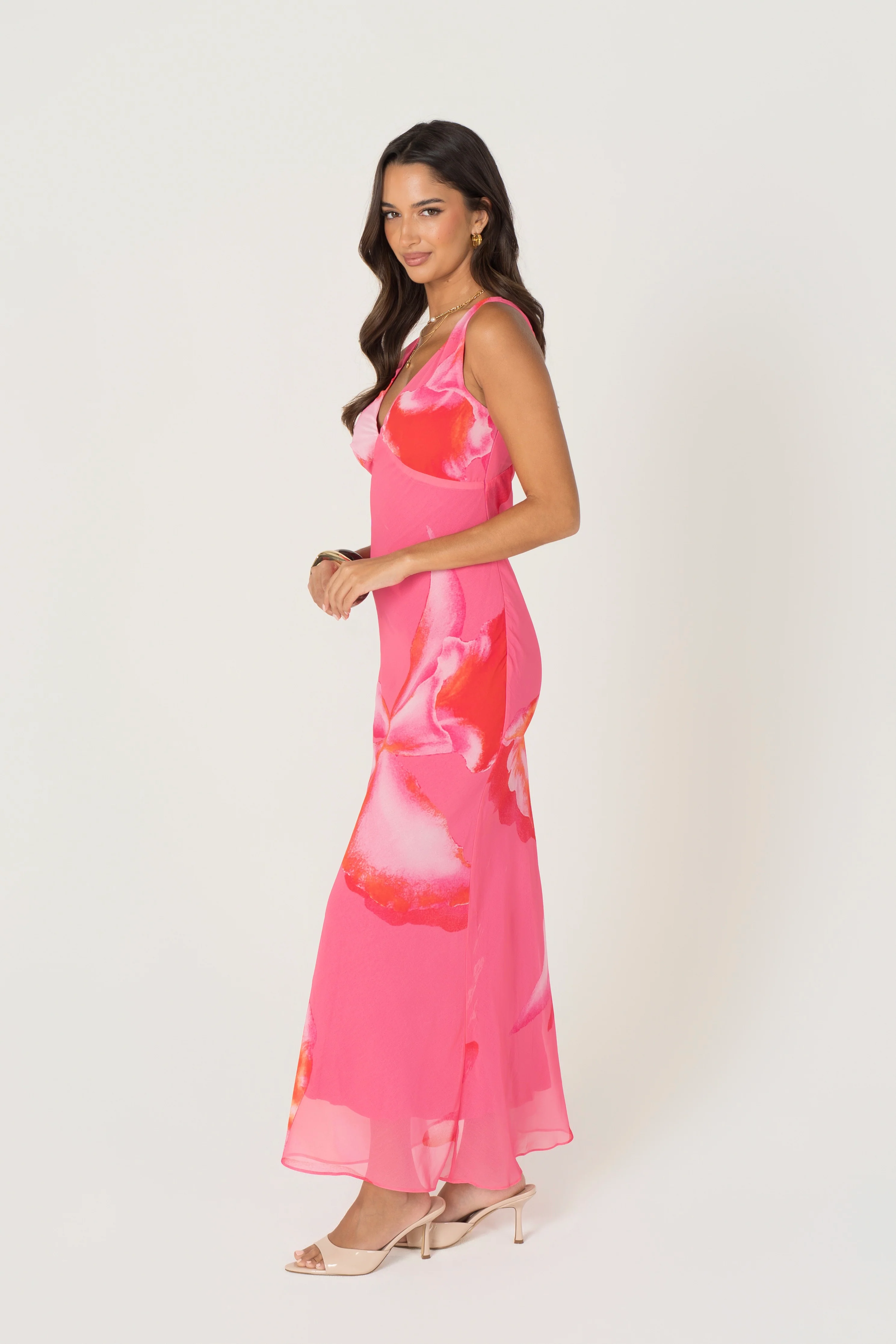 Bailey Pink Floral V-Neck Midi Dress - Image 3