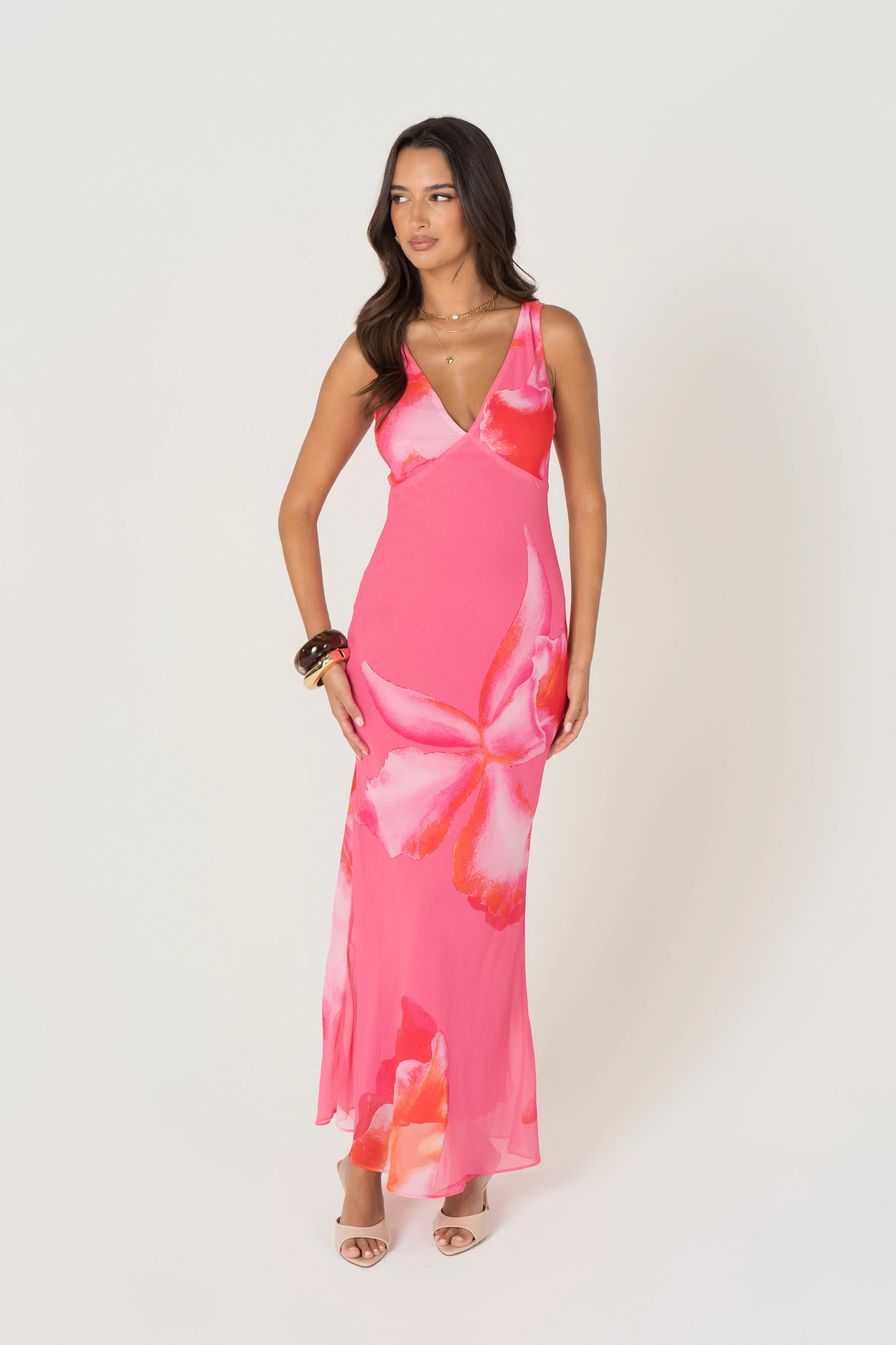 Bailey Pink Floral V-Neck Midi Dress - Image 4