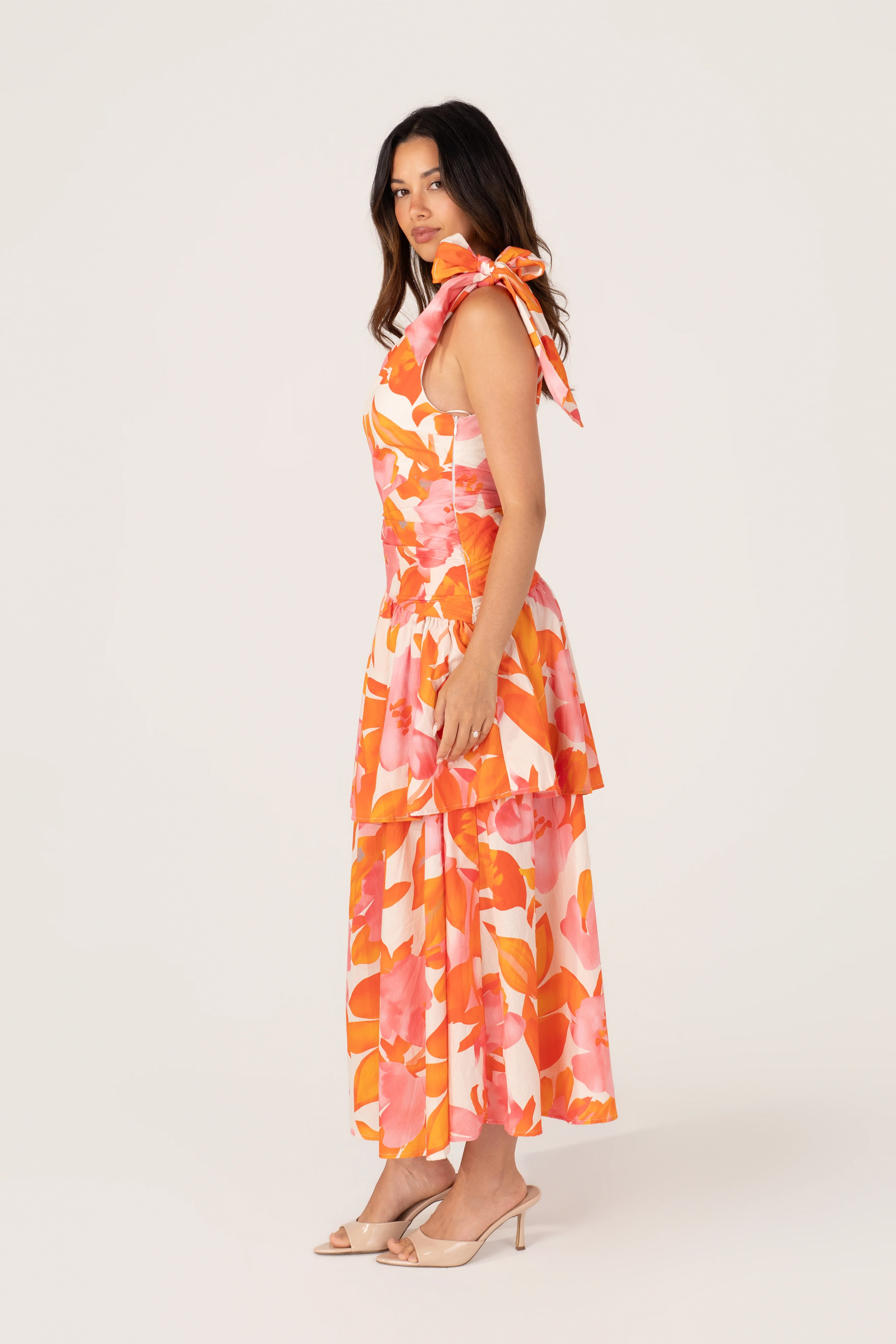 Baylee Pink & Orange Print One Shoulder Maxi Dress - Image 2