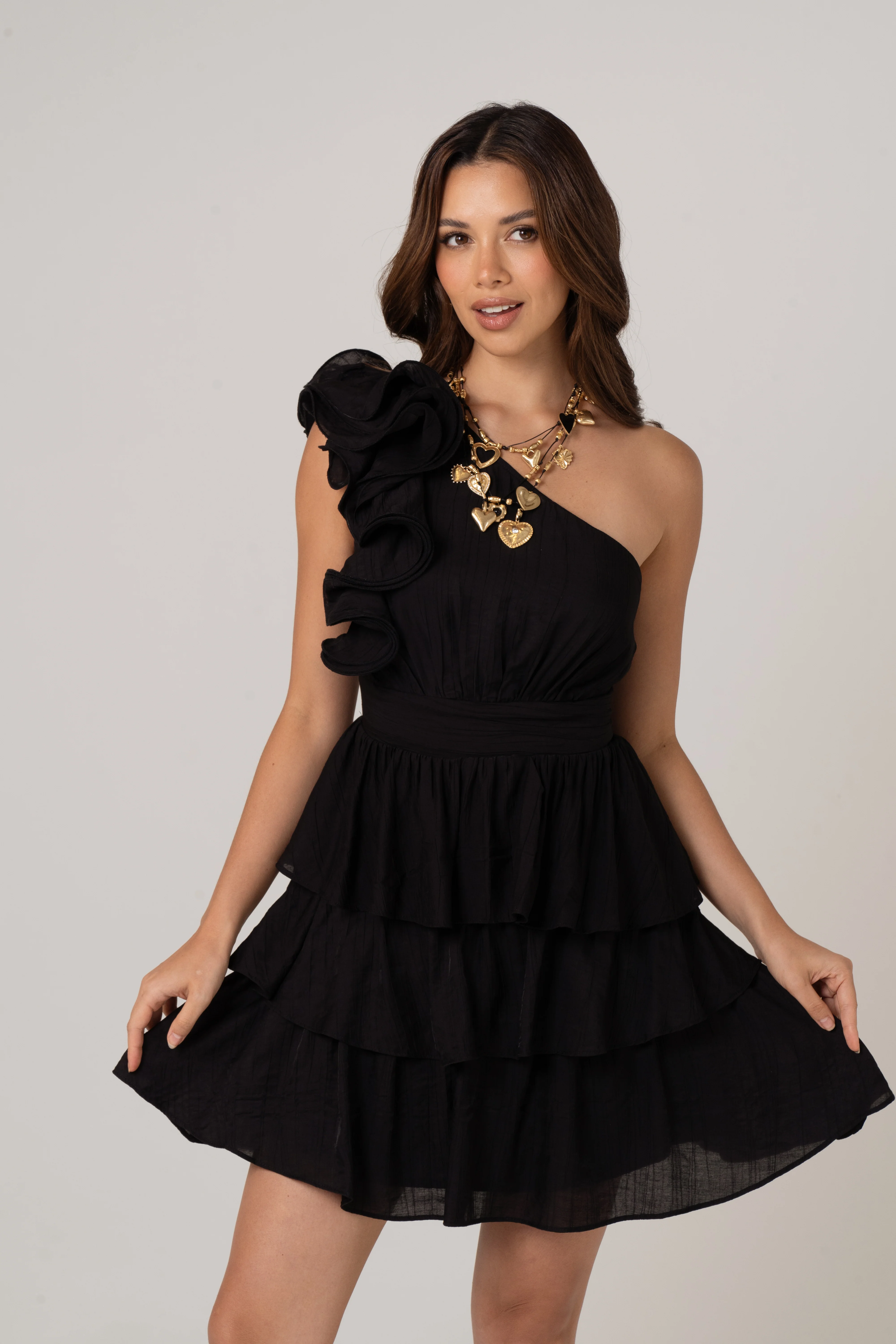 Belinda One Shoulder Mini Dress with Ruffles - Image 4