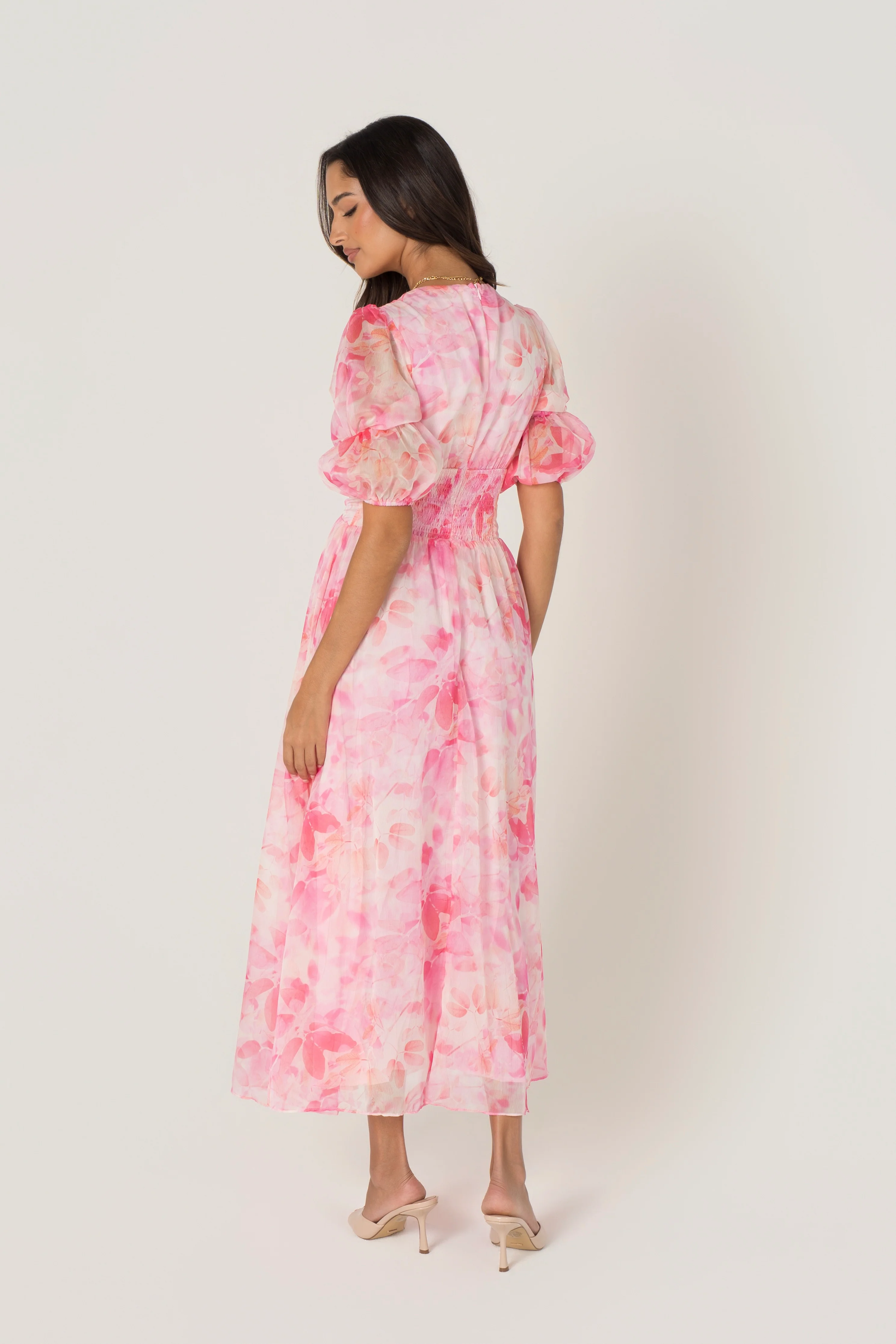 Bellamy Pink Floral Maxi with Puff Sleeves - Image 3