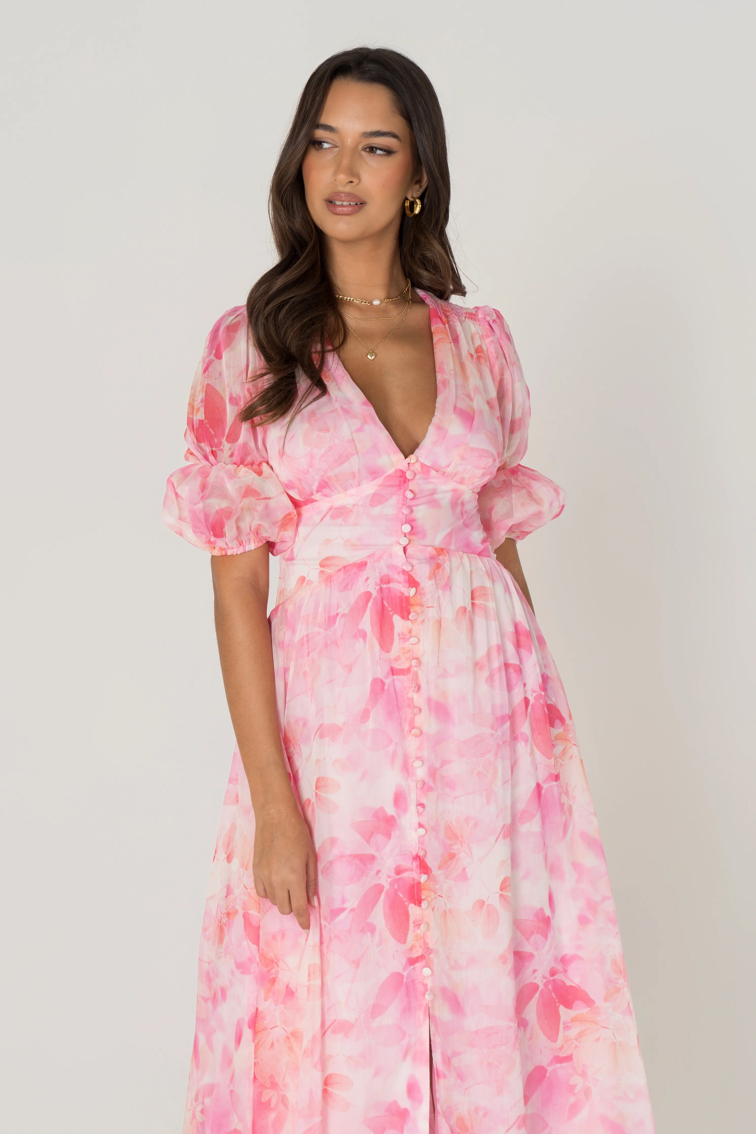Bellamy Pink Floral Maxi with Puff Sleeves - Image 4