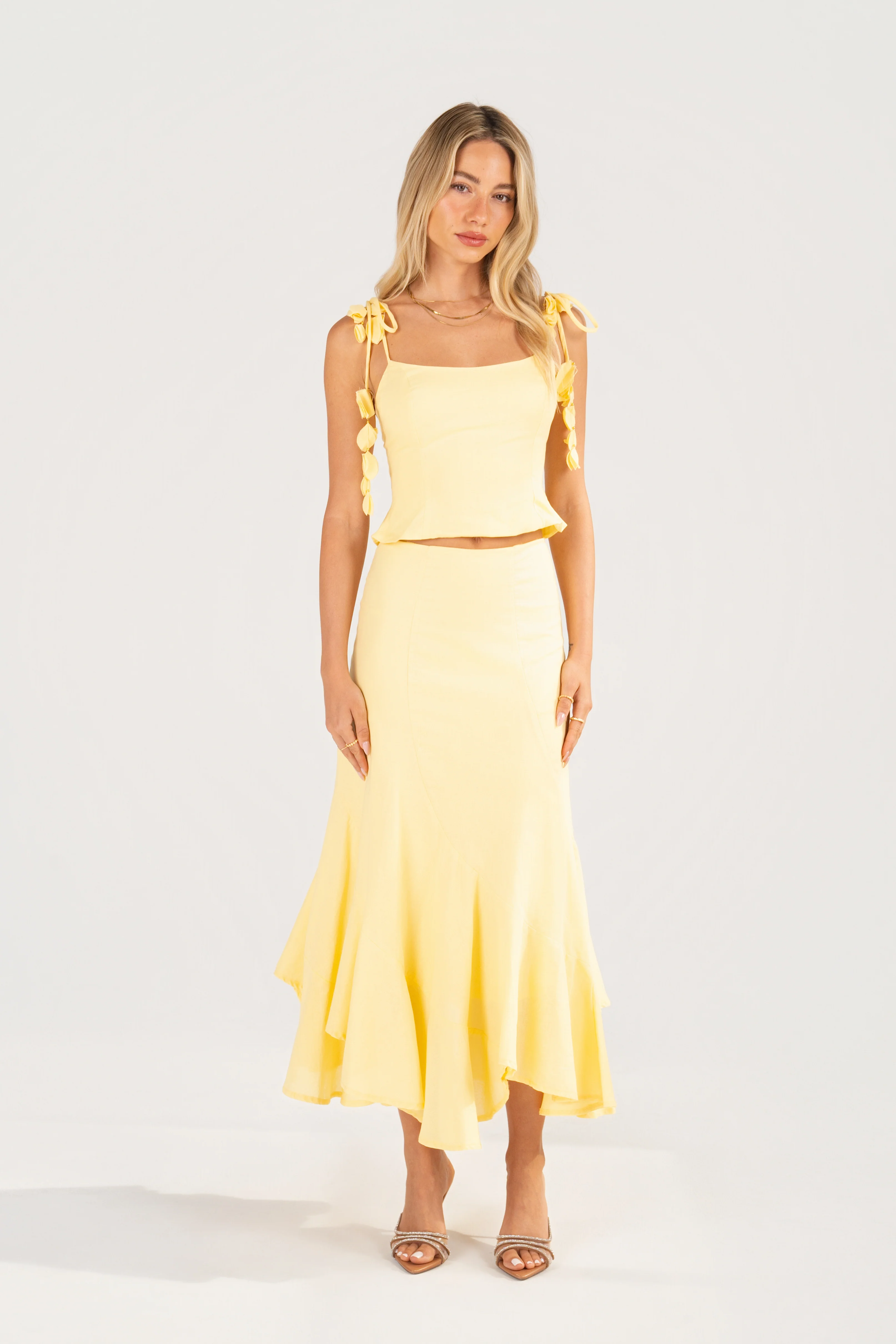 Belle Two Piece Set - Cropped Top with Petals & Maxi Skirt - Image 2