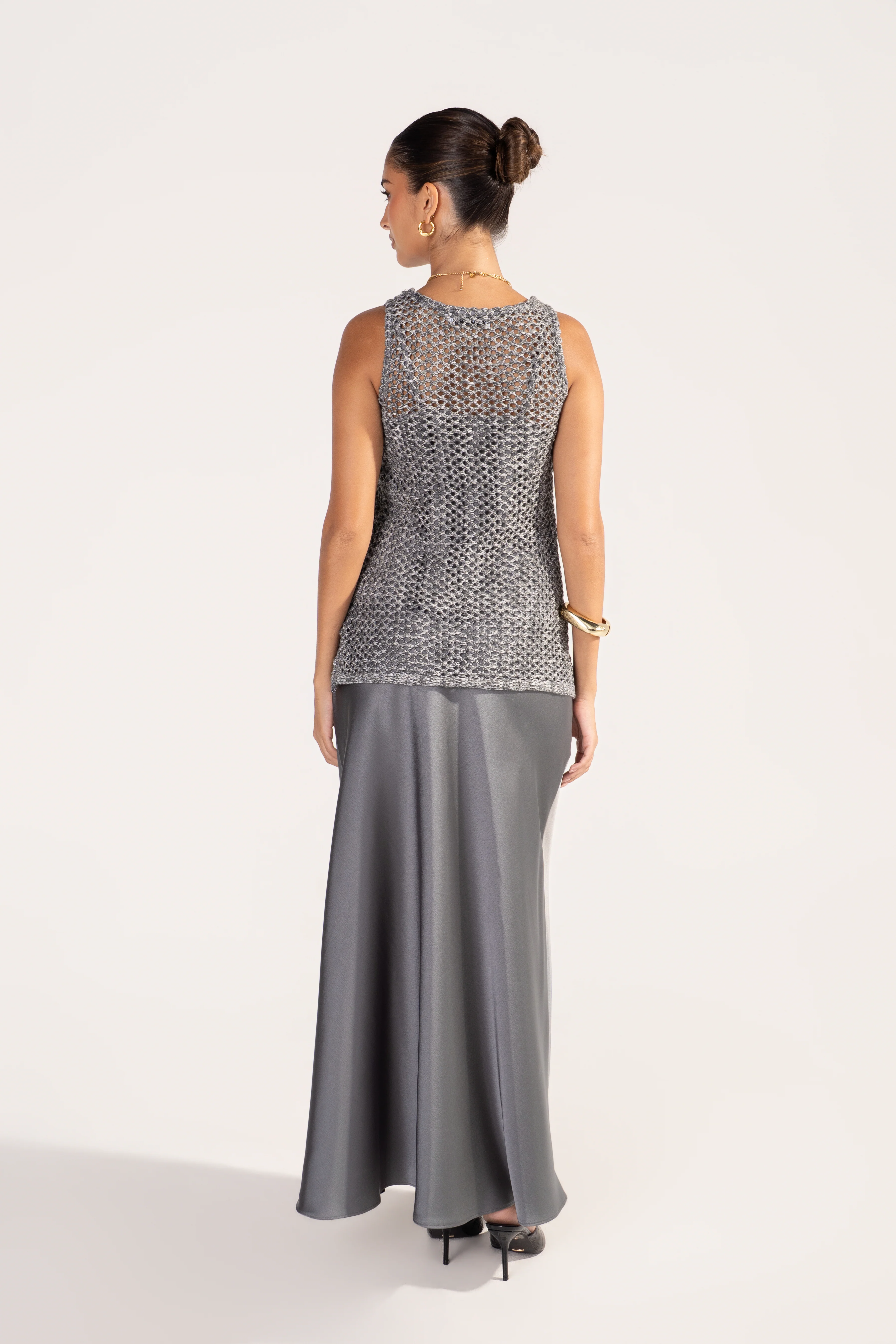 Bernie Silver Metallic Open-Knit Vest, Top & Skirt Set - Image 3