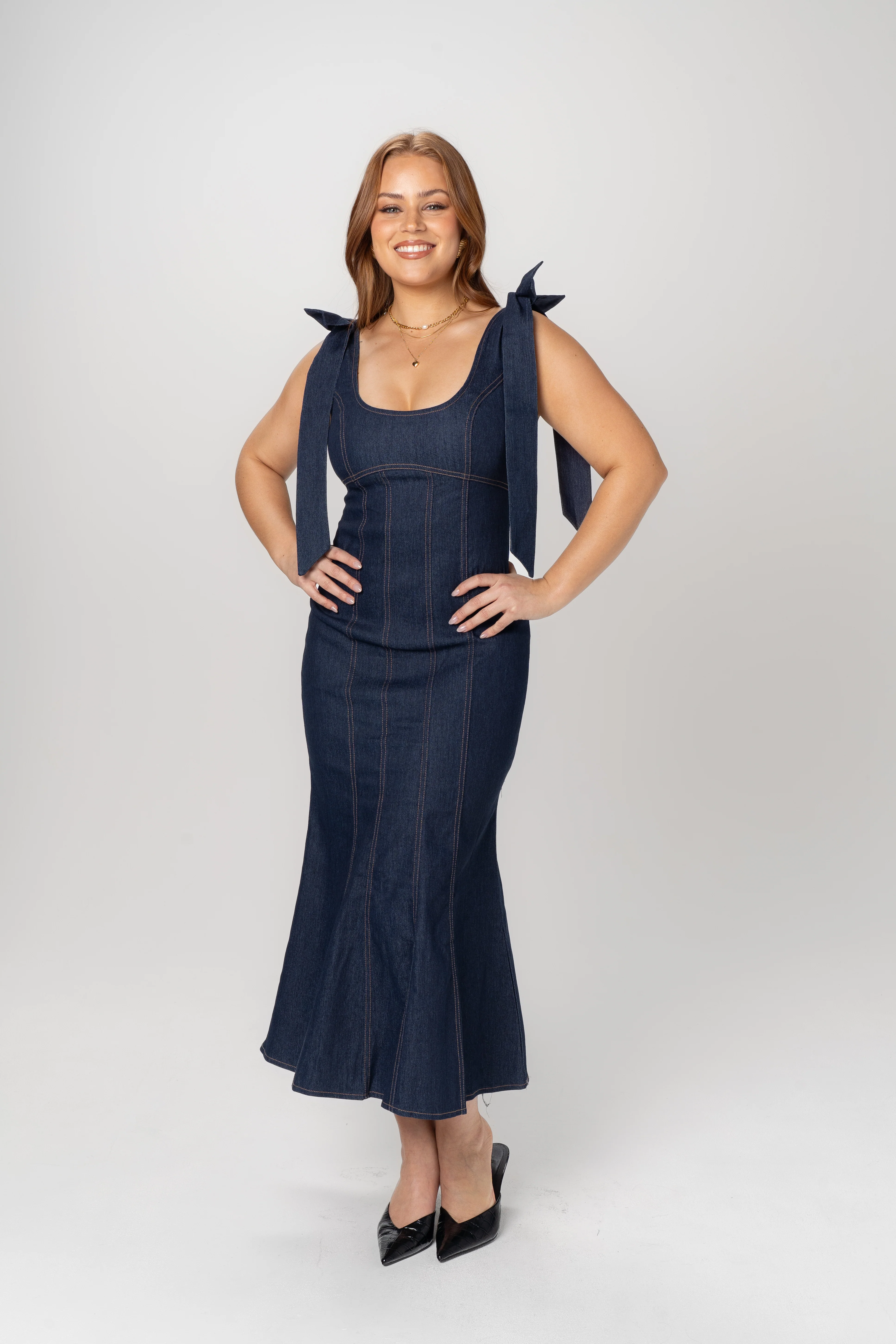 Betty Denim Bow Strap Maxi Dress - Image 2