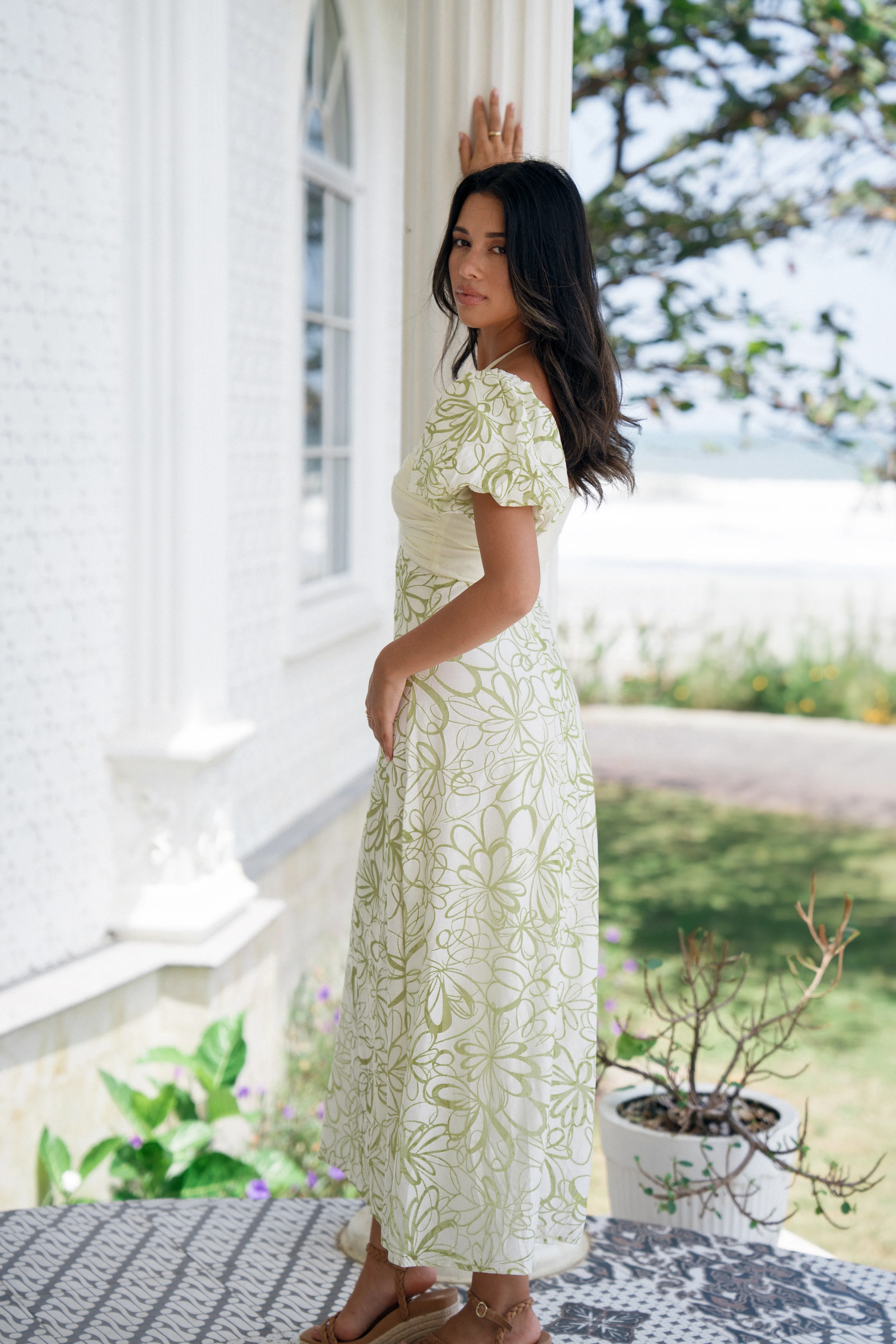 Blanca Contrast Olive Green Midi Dress - Image 3