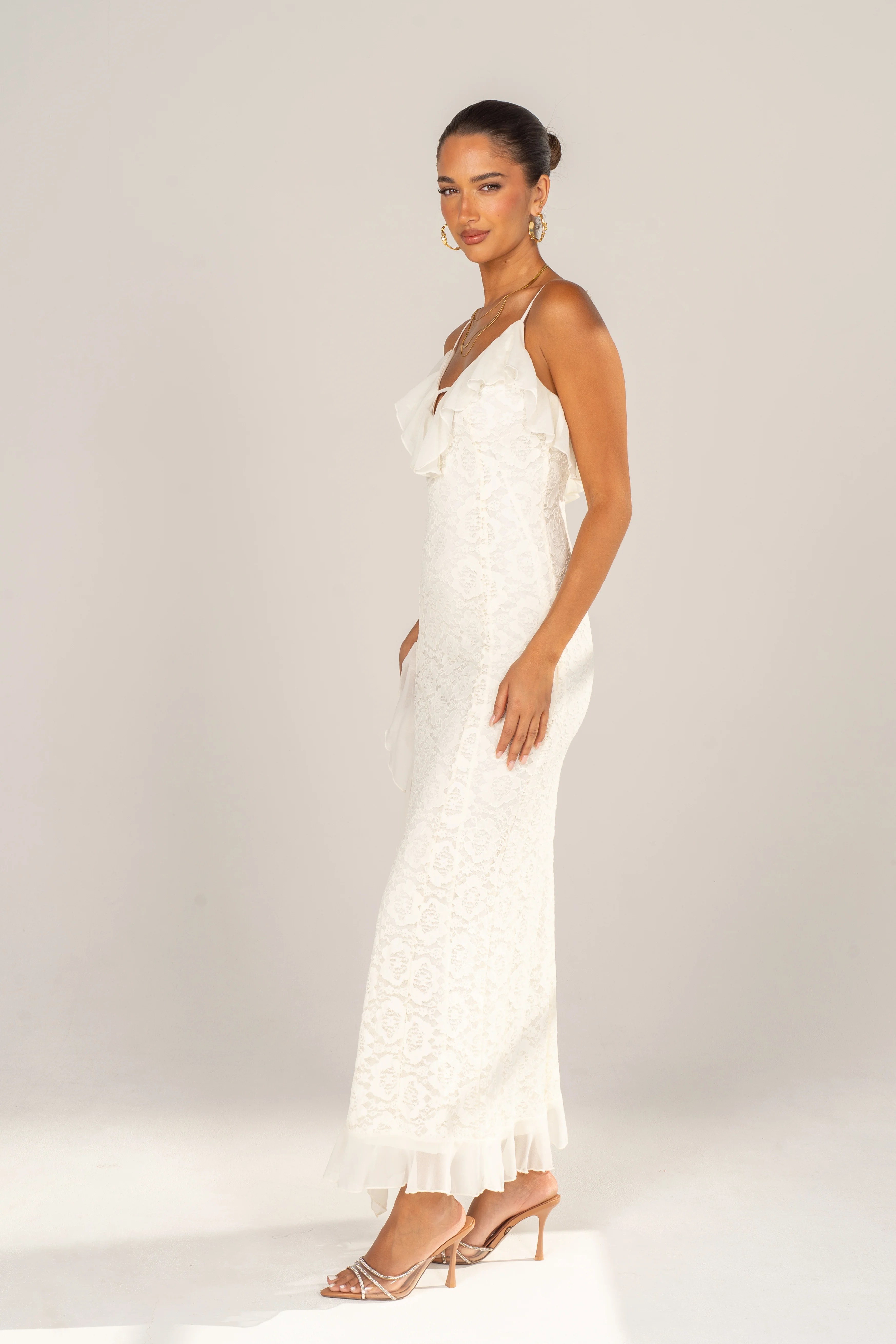 Blythe Cream Embroidered Ruffle Maxi Dress - Image 2