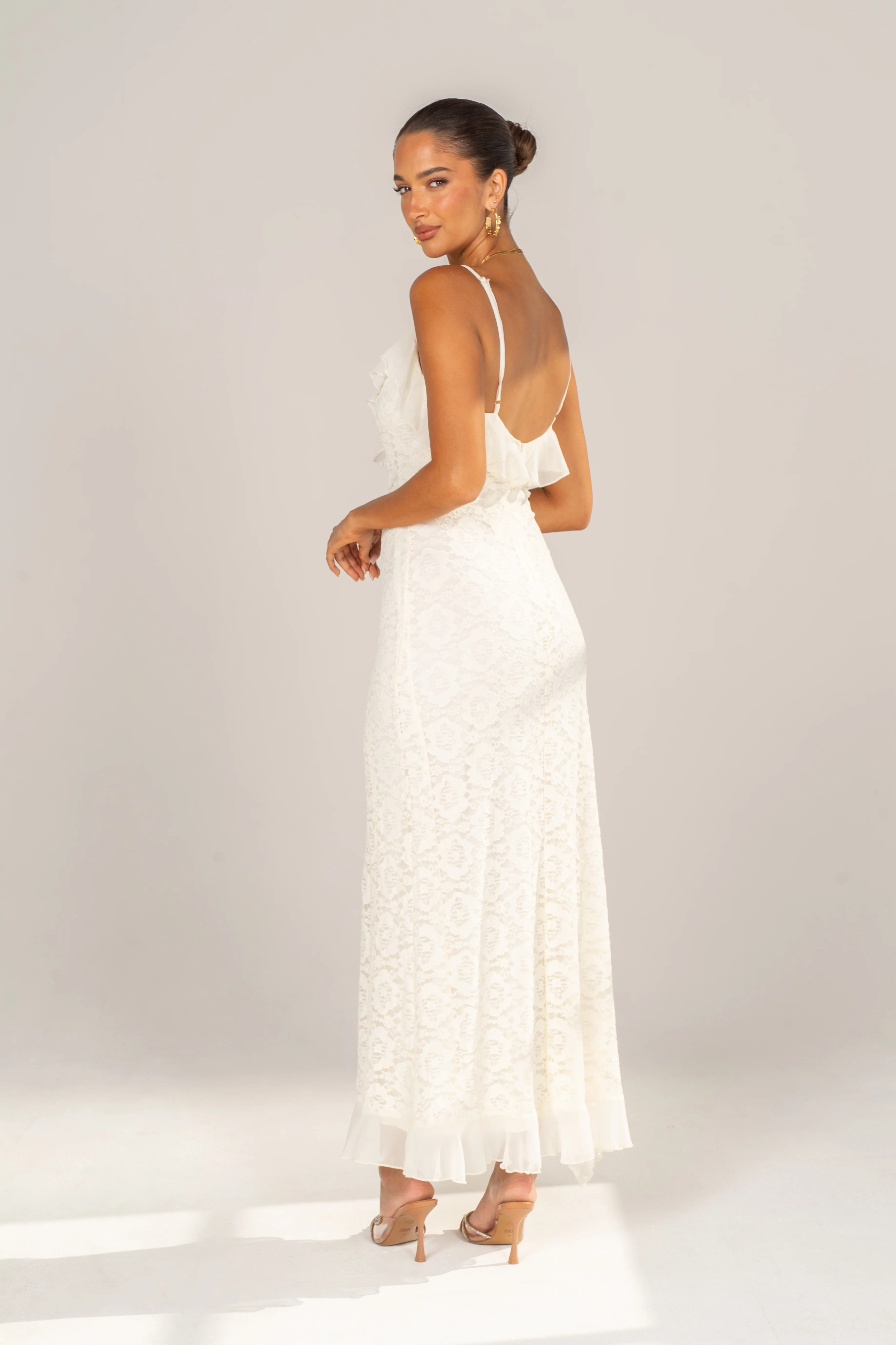 Blythe Cream Embroidered Ruffle Maxi Dress - Image 3