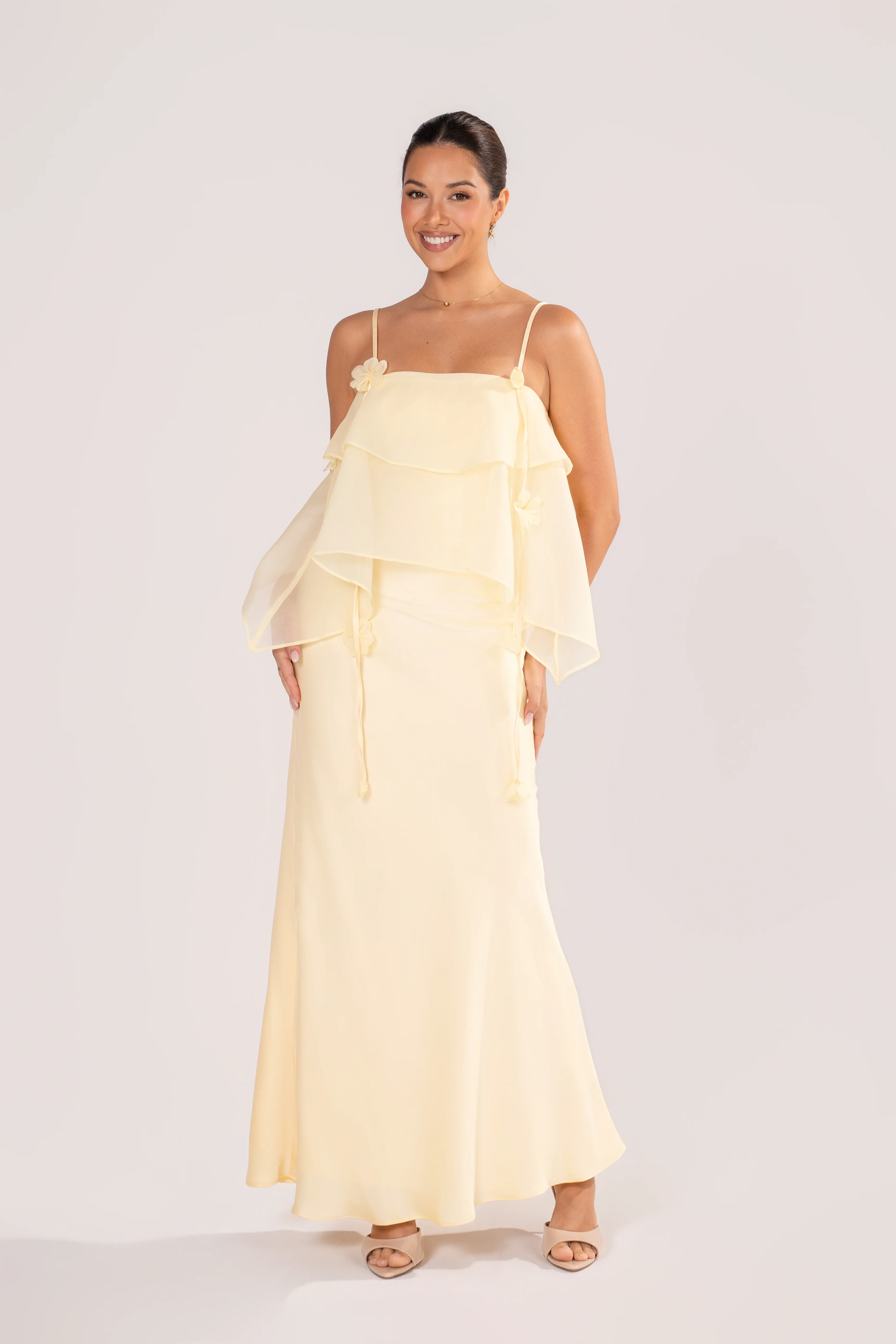 Brea Butter Yellow Ruffle Maxi Dress